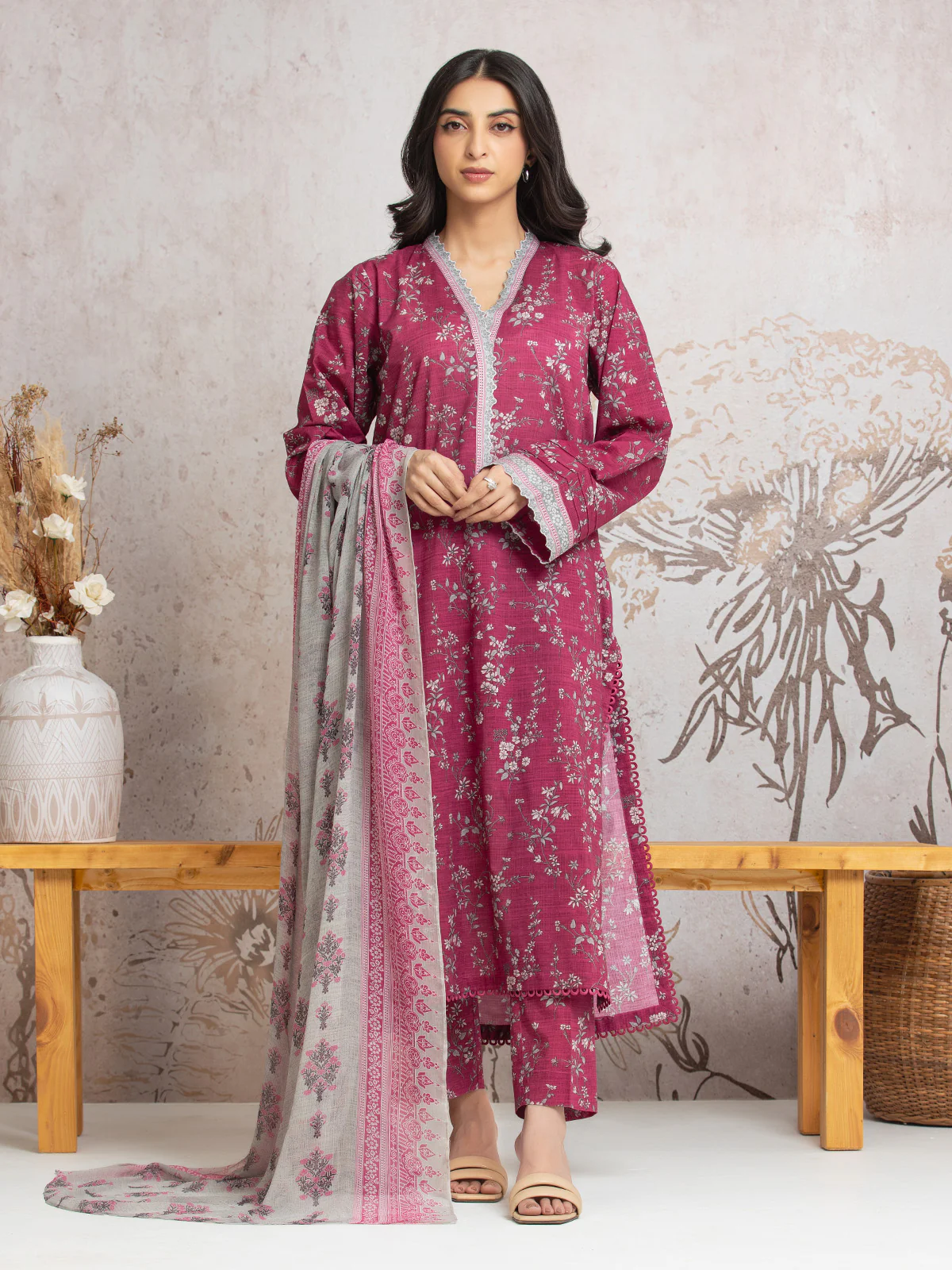 Unstitched Pink Printed Khaddar Shirt Trouser- EWU24M2-017ST - Image 2