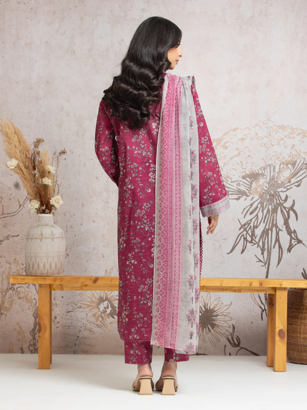Unstitched Pink Printed Khaddar Shirt Trouser- EWU24M2-017ST - Image 3