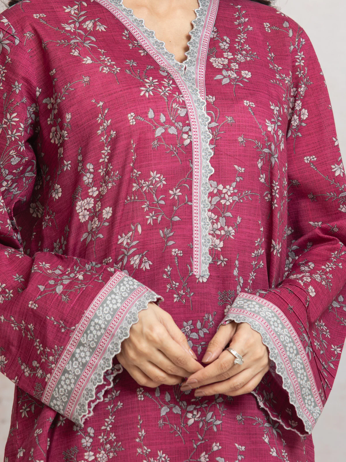 Unstitched Pink Printed Khaddar Shirt Trouser- EWU24M2-017ST - Image 4