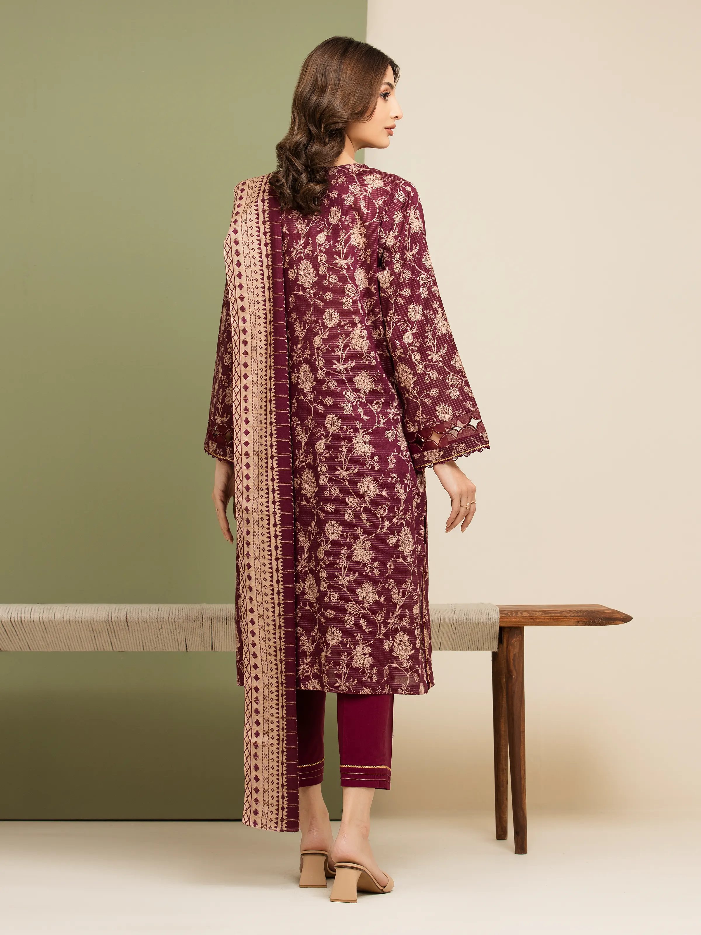 Unstitched Printed Zari Lawn Suit - EWU5M6-003-3P - Image 2