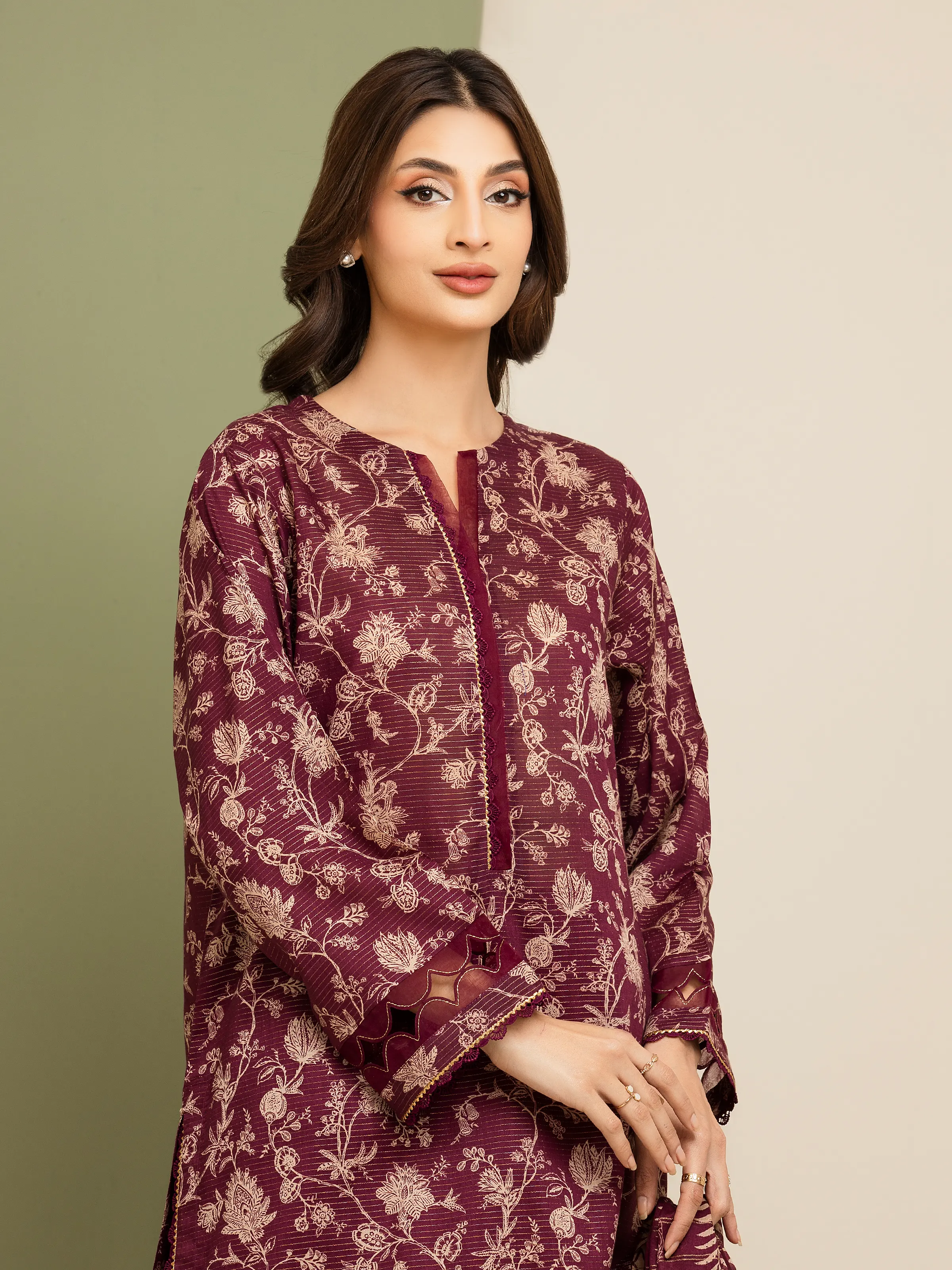 Unstitched Printed Zari Lawn Suit - EWU5M6-003-3P - Image 4