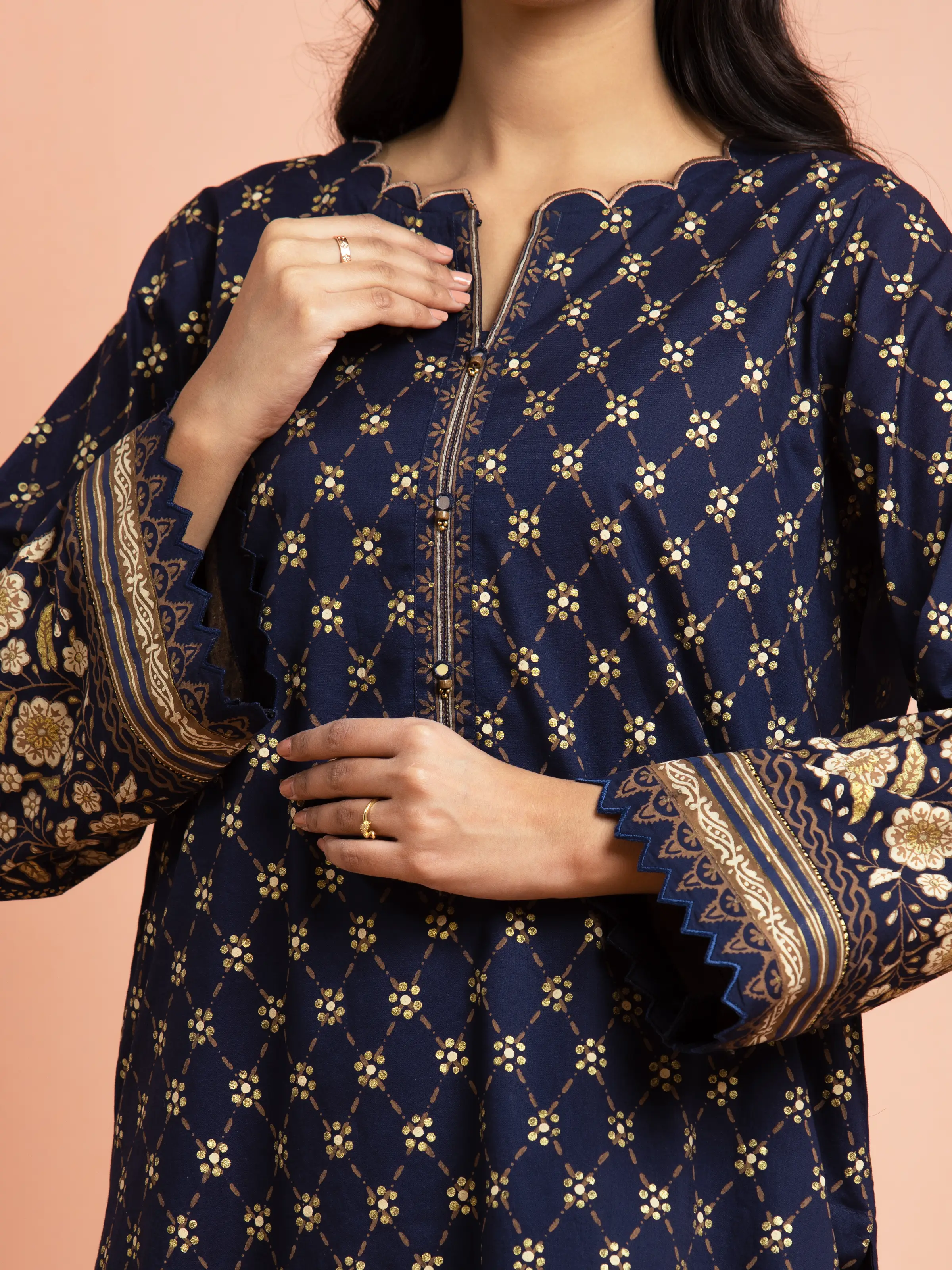 Unstitched Block Print Cambric Suit - EWU5M1-009-3P - Image 3