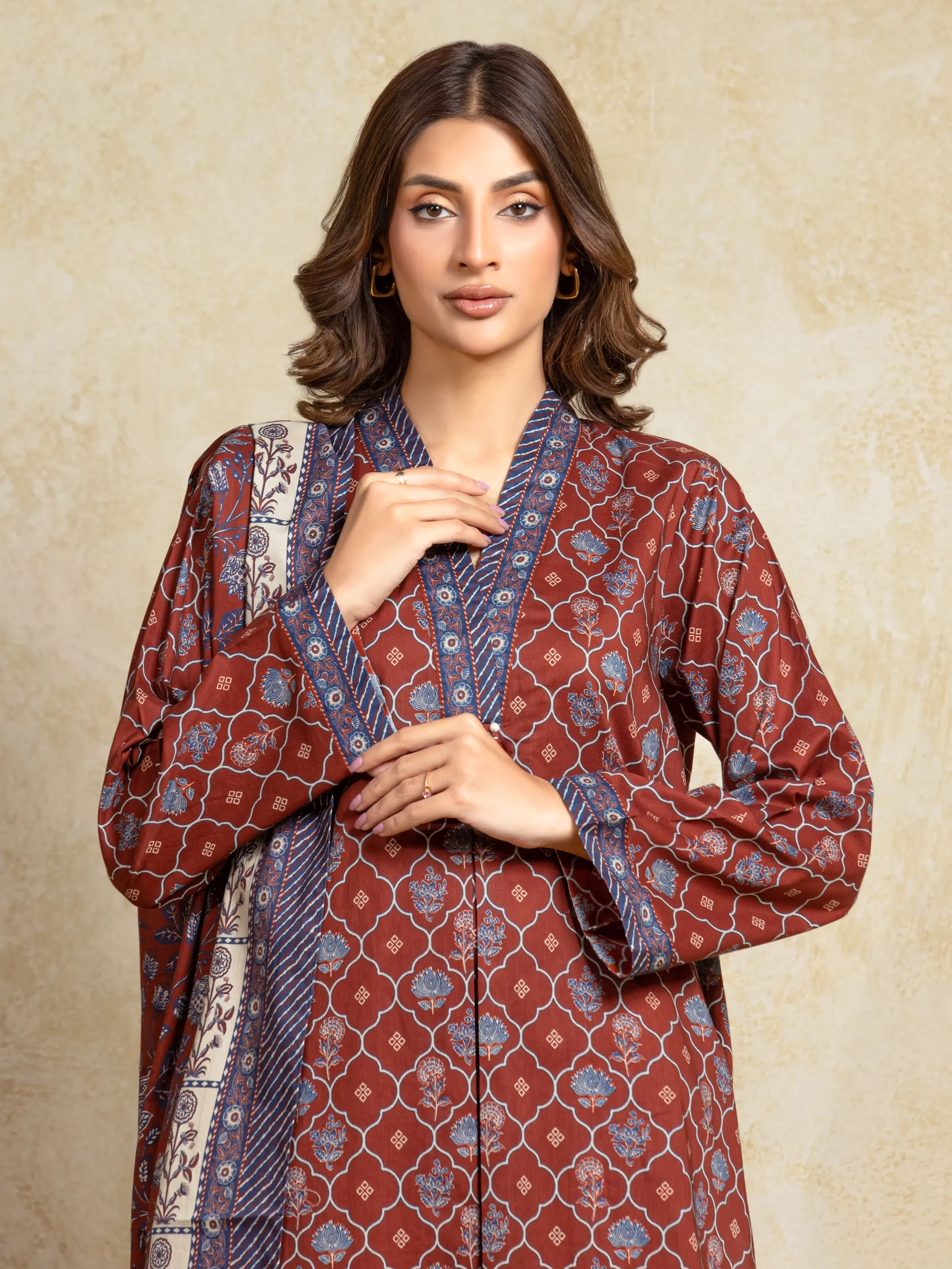Unstitched Printed Khaddar Shirt Dupatta - EWU5A3-35914SD - Image 2