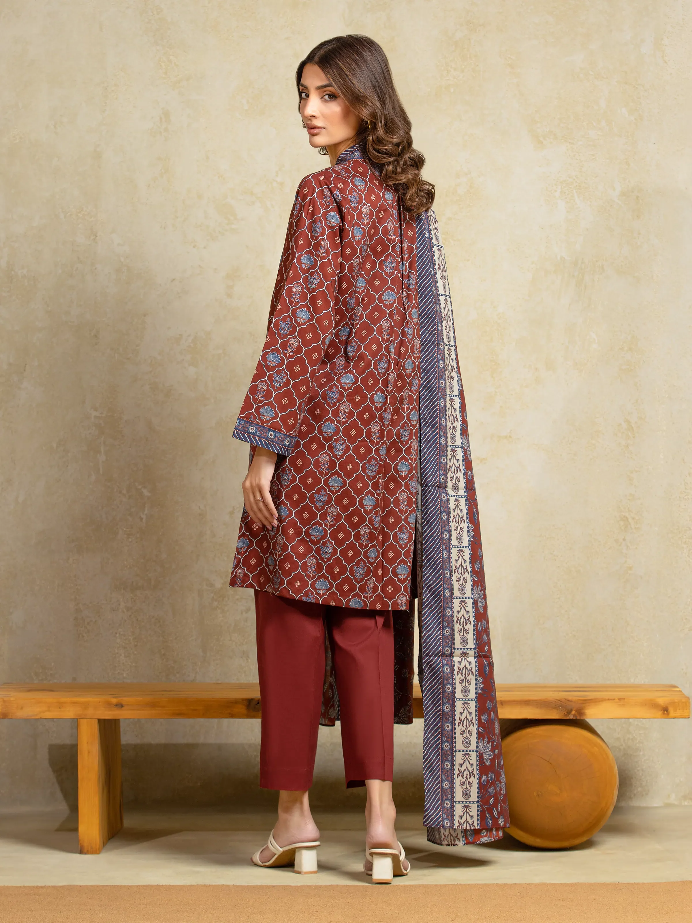 Unstitched Printed Khaddar Shirt Dupatta - EWU5A3-35914SD - Image 6