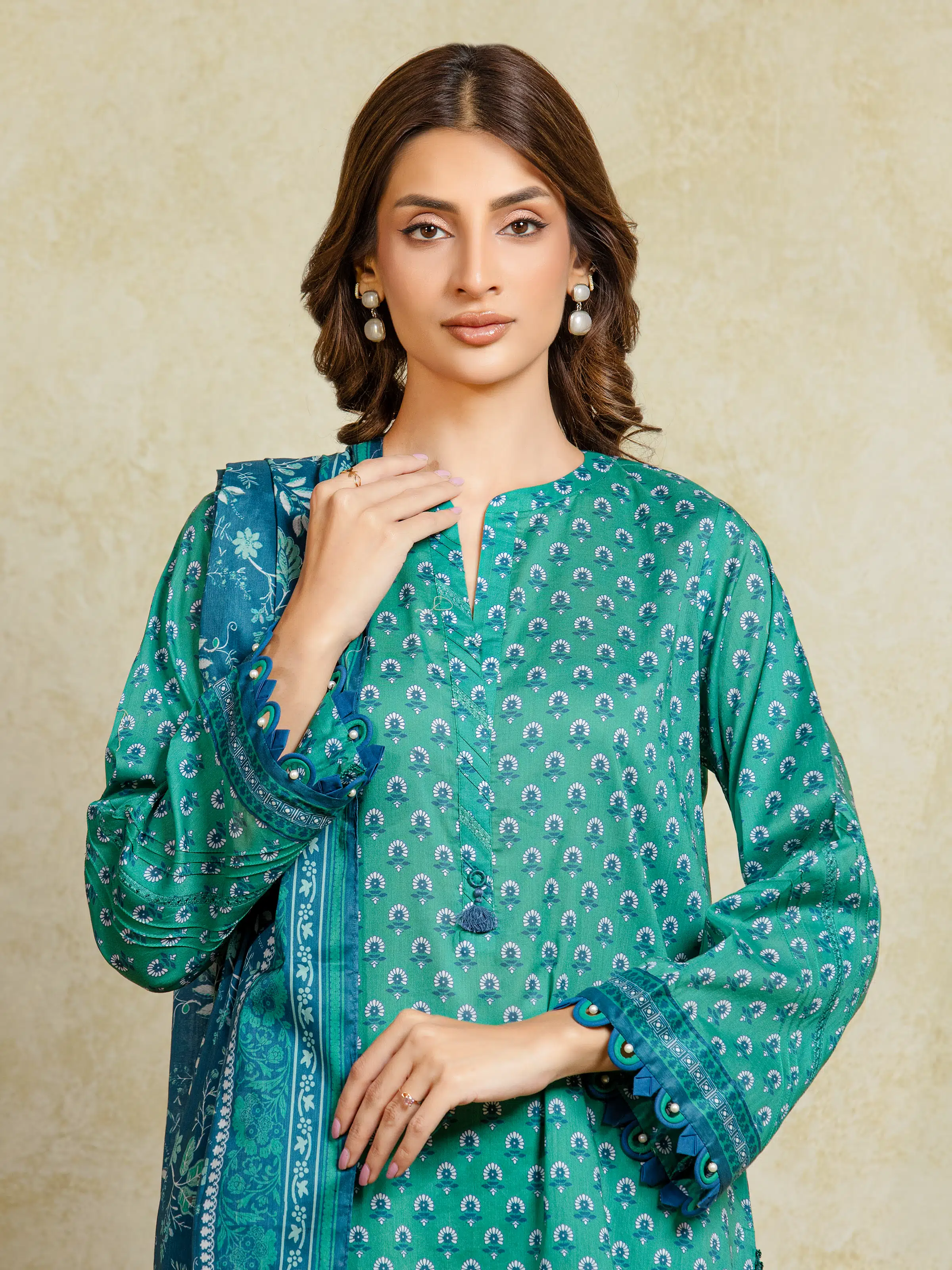 Unstitched Printed Khaddar Shirt Dupatta - EWU5A3-35934SD - Image 2