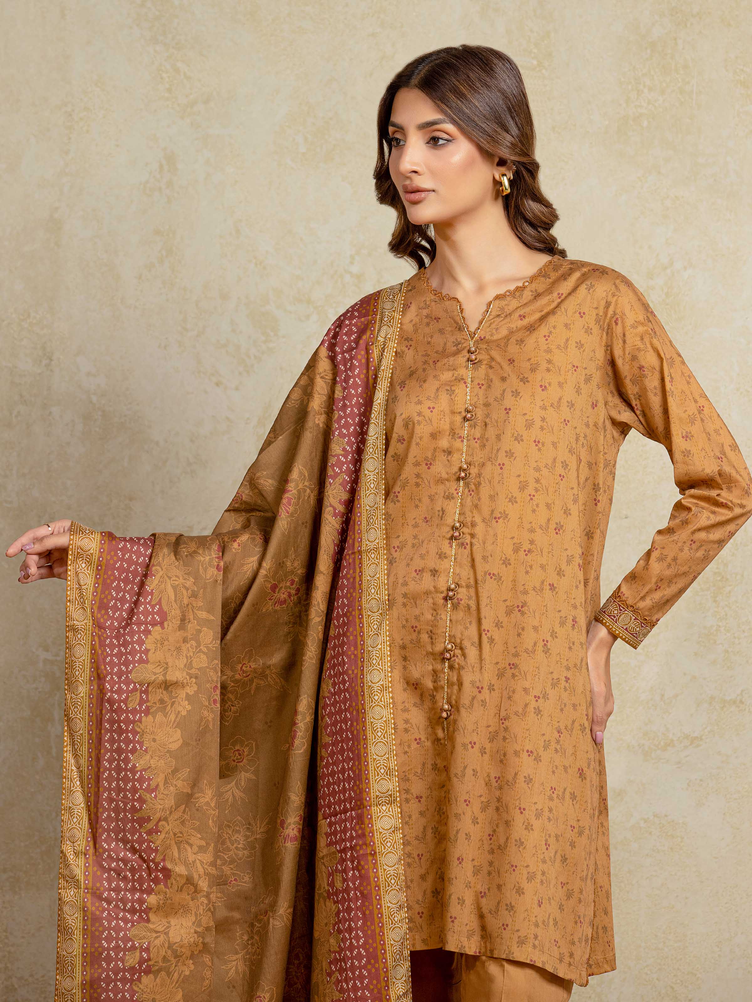 Unstitched Printed Khaddar Shirt Dupatta - EWU5A3-35969SD - Image 2