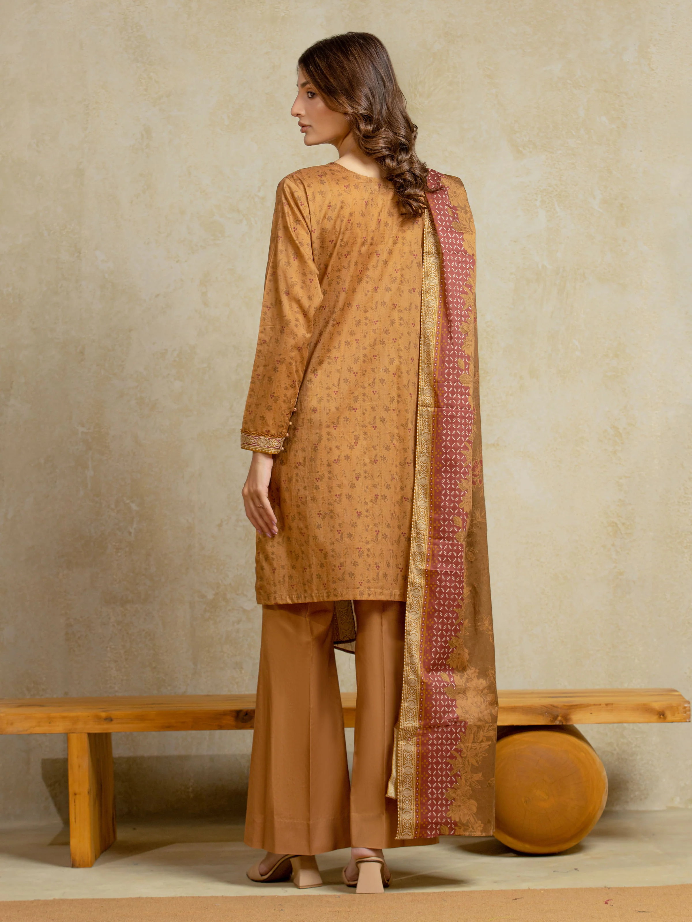 Unstitched Printed Khaddar Shirt Dupatta - EWU5A3-35969SD - Image 6