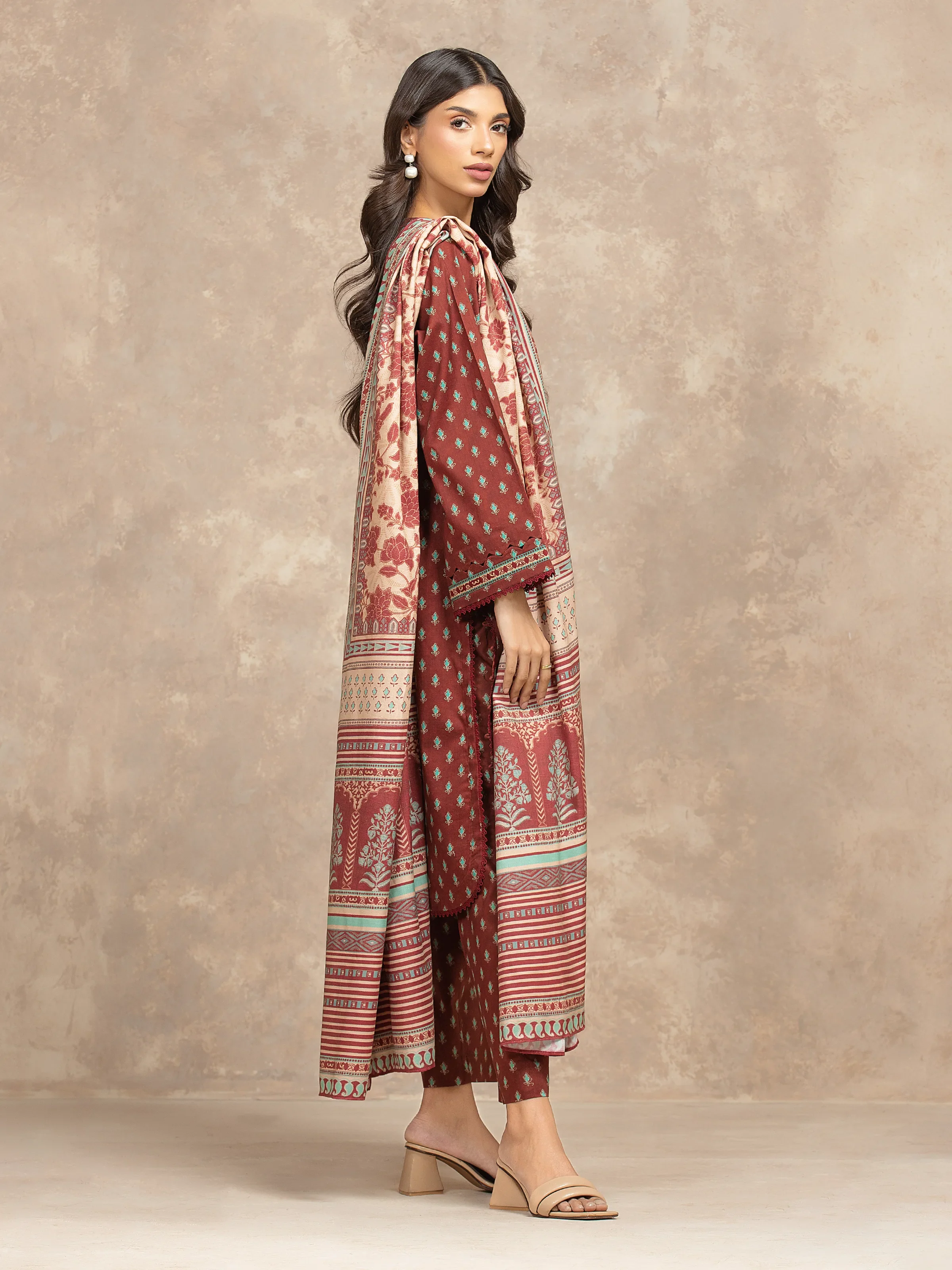 Unstitched Printed Khaddar Shirt Dupatta - EWU5M3-009SD - Image 5
