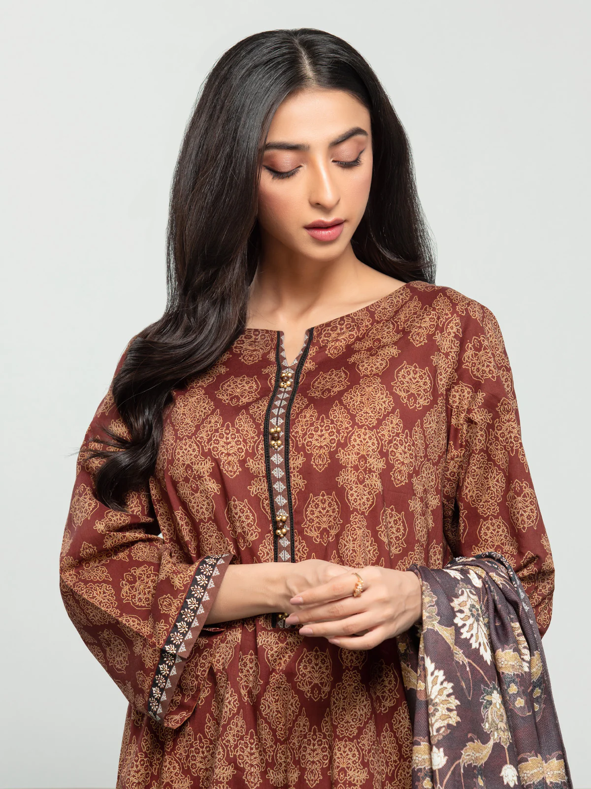 Unstitched  Printed Khaddar Shirt - EWU23A3S-27642S - Image 2