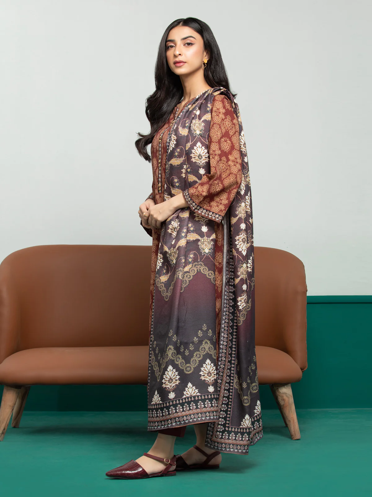 Unstitched  Printed Khaddar Shirt - EWU23A3S-27642S - Image 3