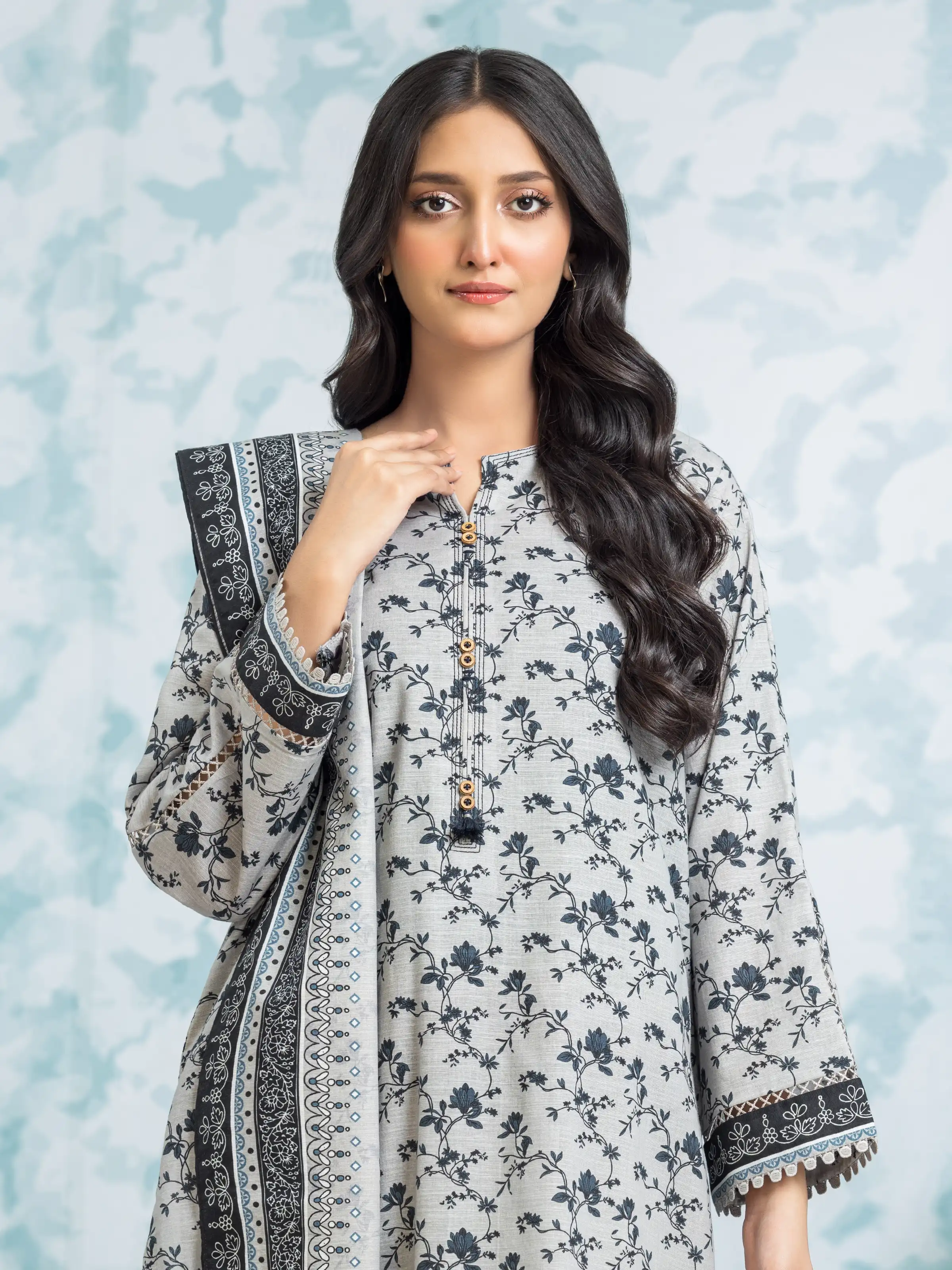 Unstitched  Printed Khaddar Shirt - EWU24A3-29315S - Image 3