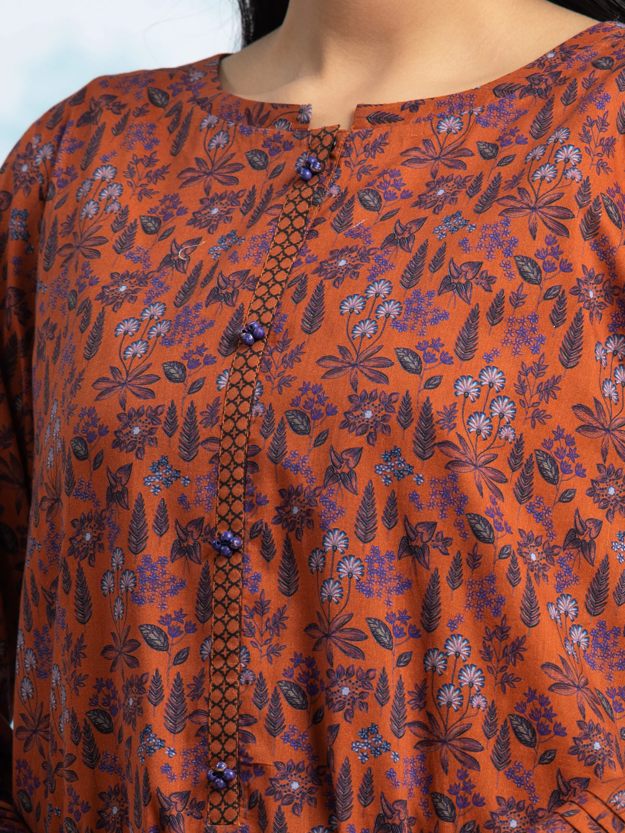 Unstitched Printed Khaddar Shirt Dupatta - EWU24A3-29707SD - Image 2
