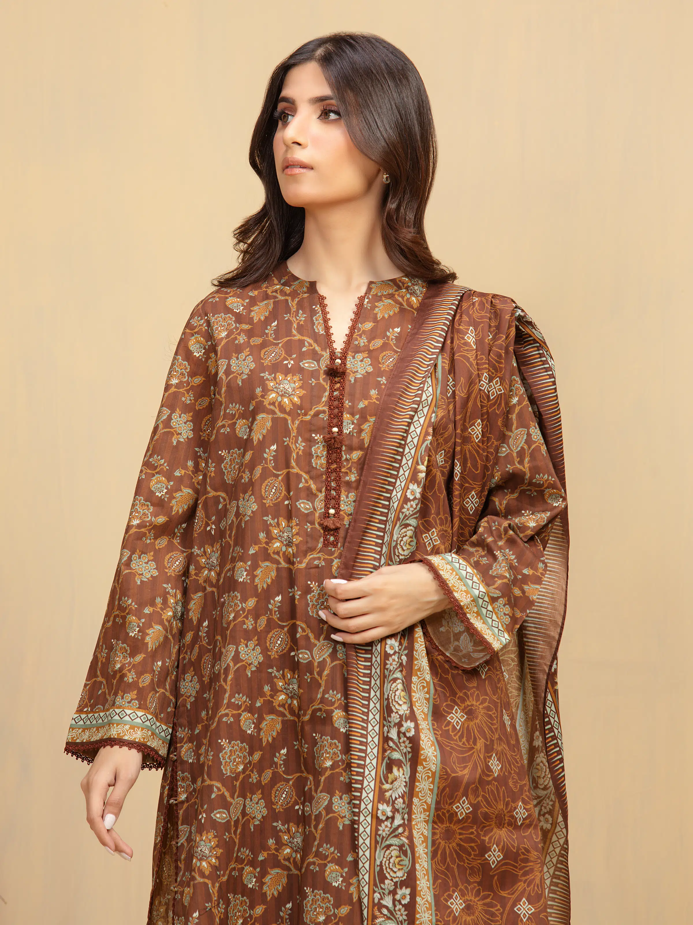 Unstitched Printed Khaddar Suit - EWU5A3-35997-3P - Image 2