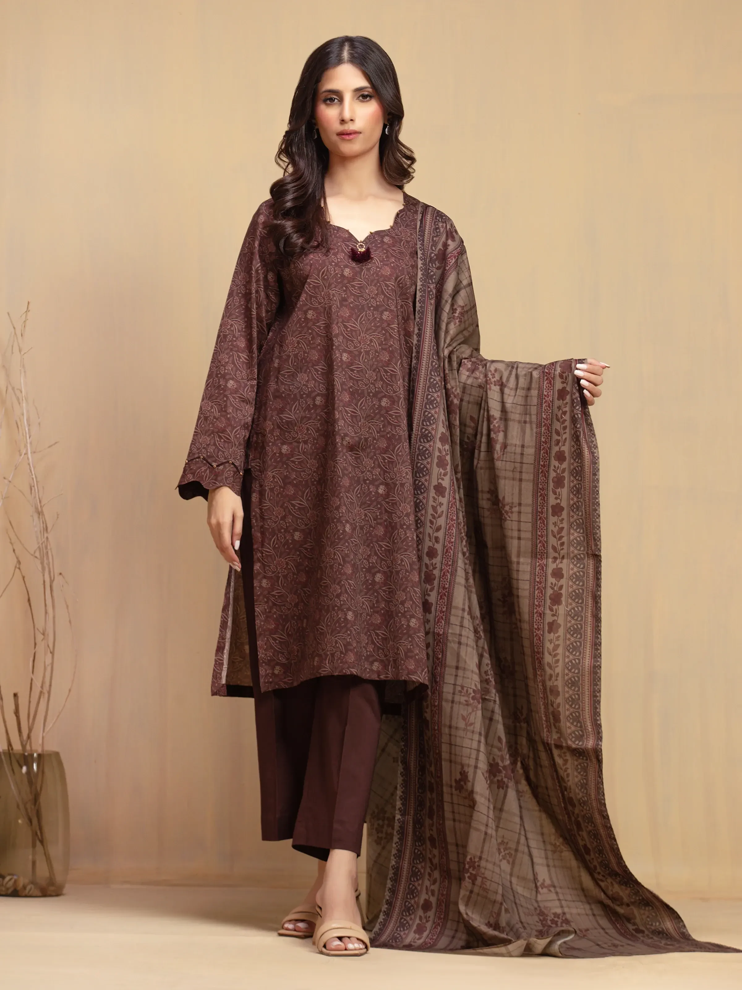Unstitched Printed Khaddar Suit - EWU5A3-36002-3P