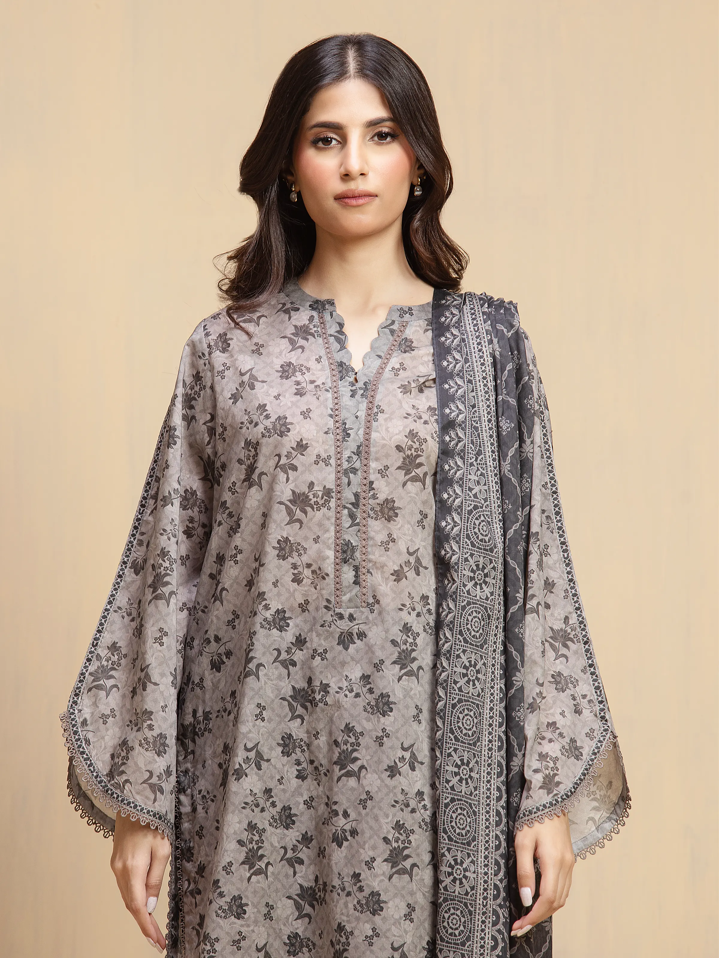 Unstitched Printed Khaddar Suit - EWU5A3-36126-3P - Image 2