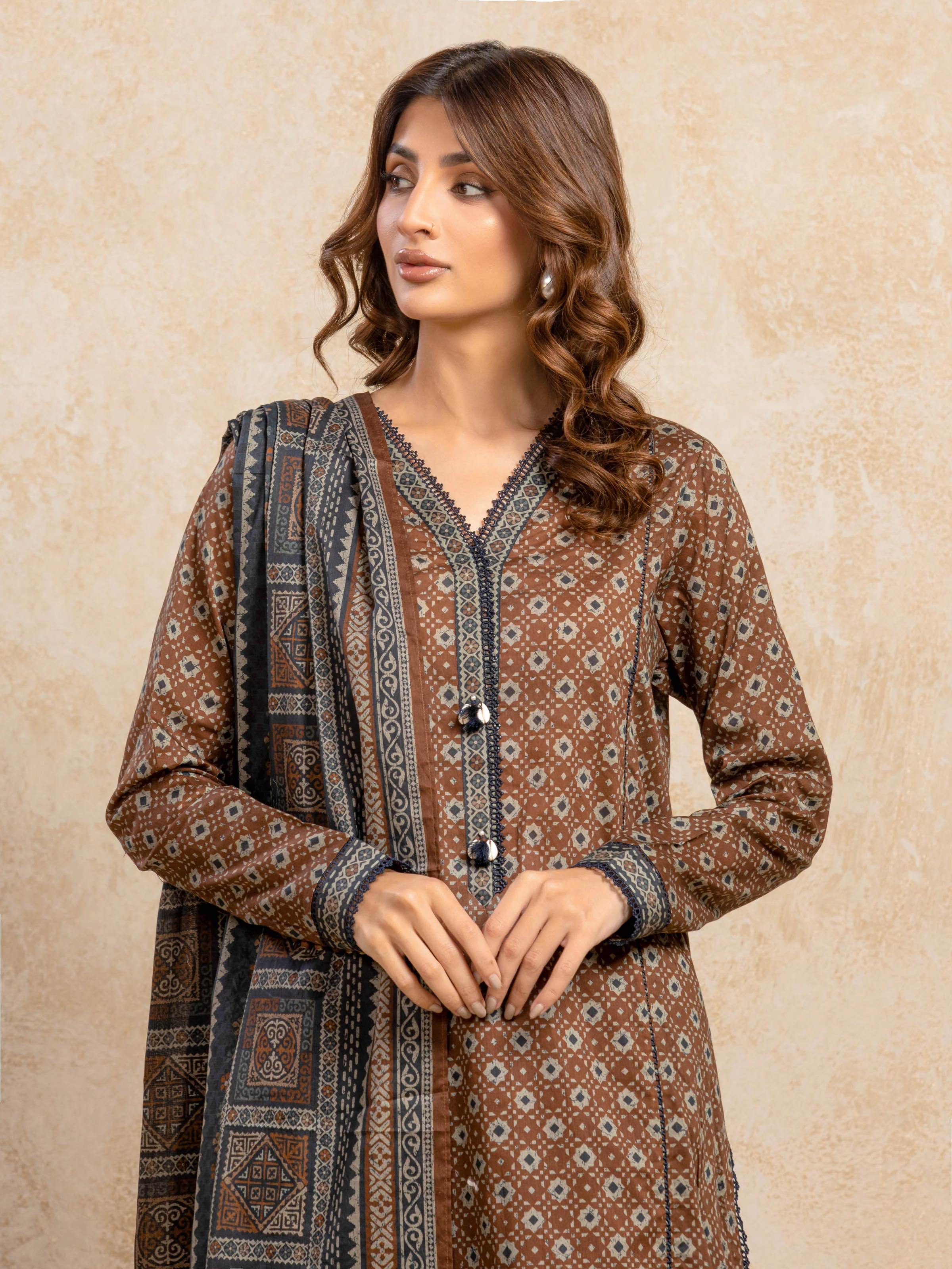 Unstitched  Printed Khaddar Shirt Trouser - EWU5A3-35980ST - Image 2