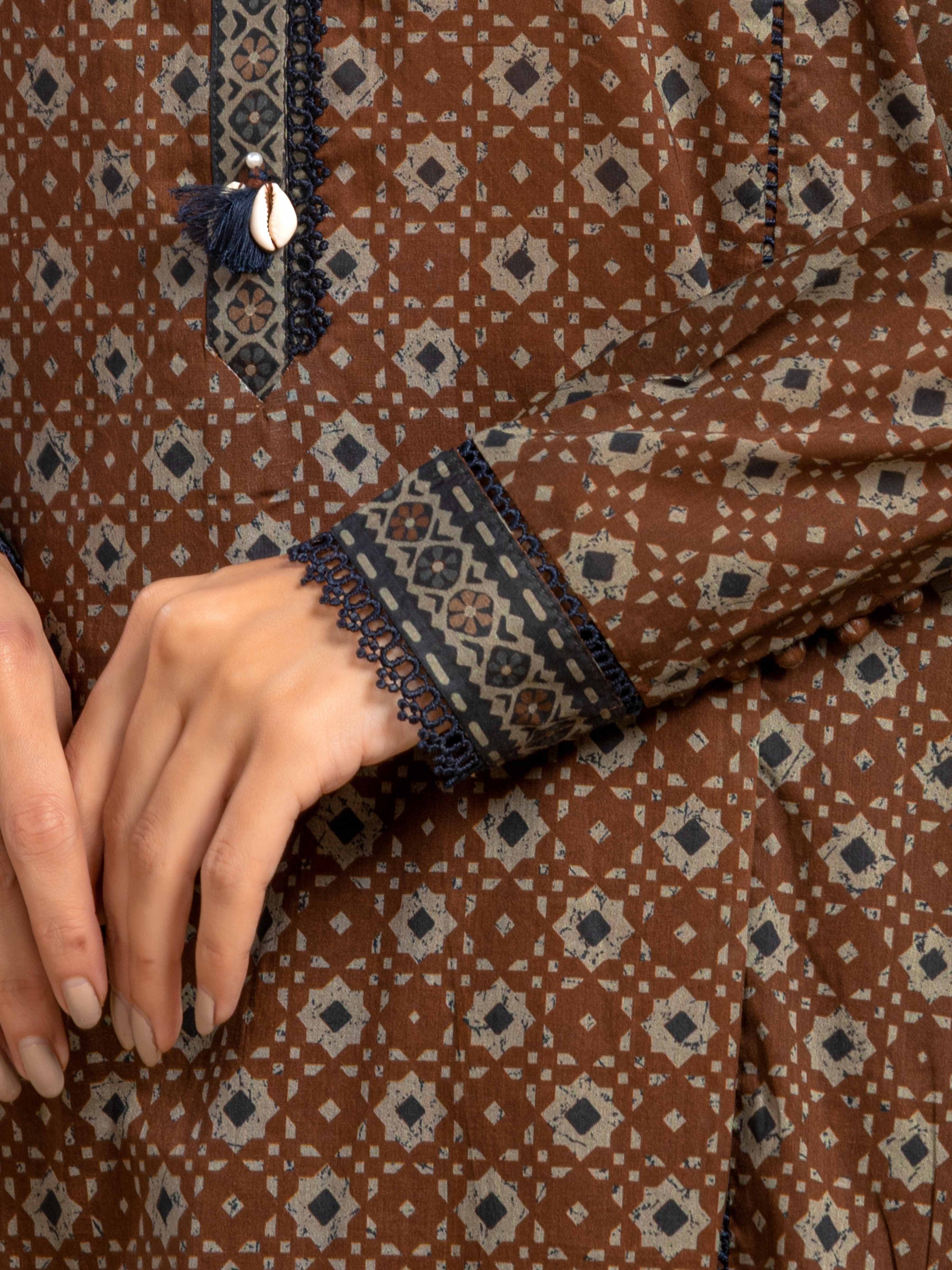 Unstitched  Printed Khaddar Shirt Trouser - EWU5A3-35980ST - Image 3