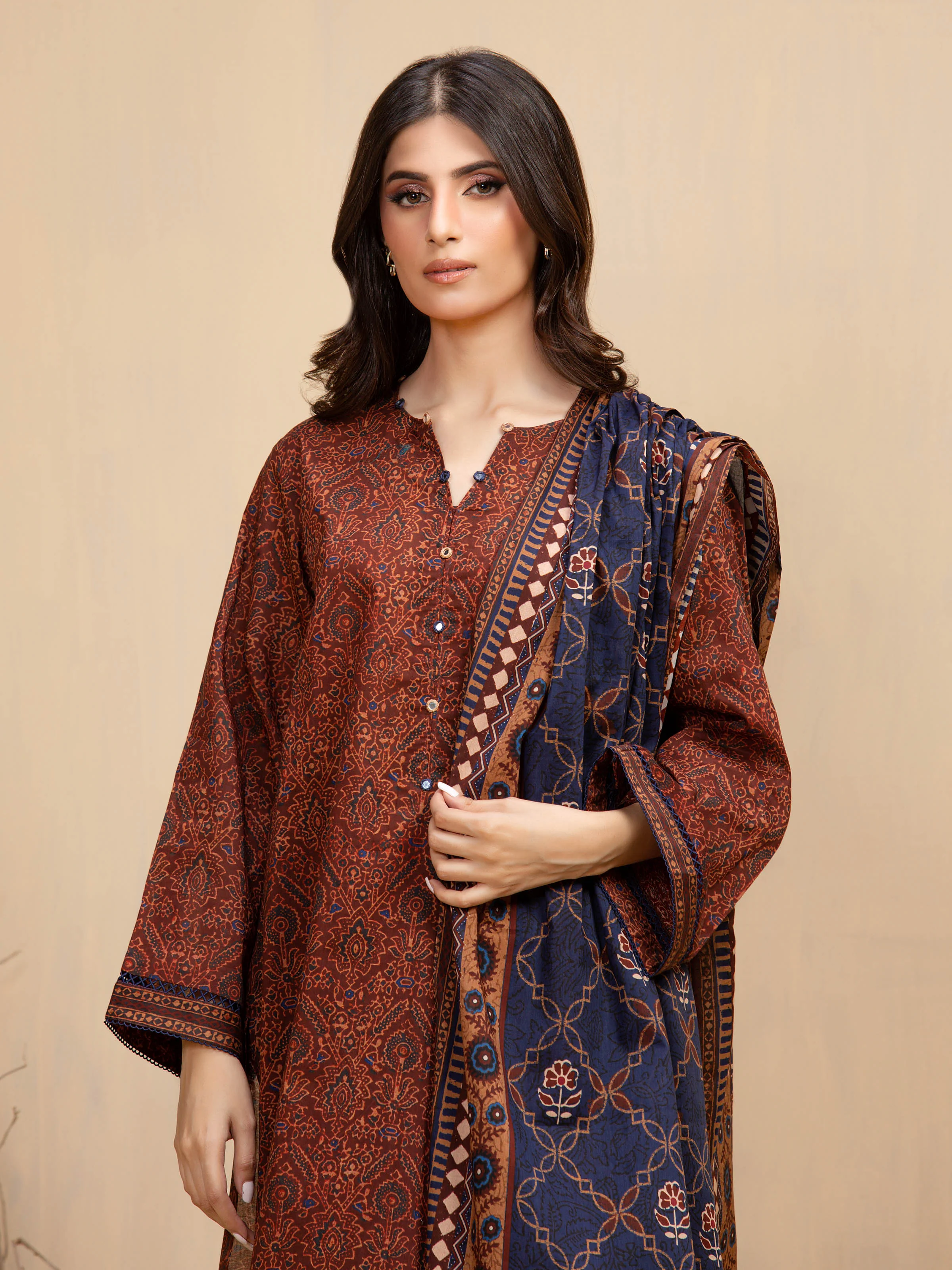 Unstitched  Printed Khaddar Shirt Trouser - EWU5A3-35998ST - Image 2