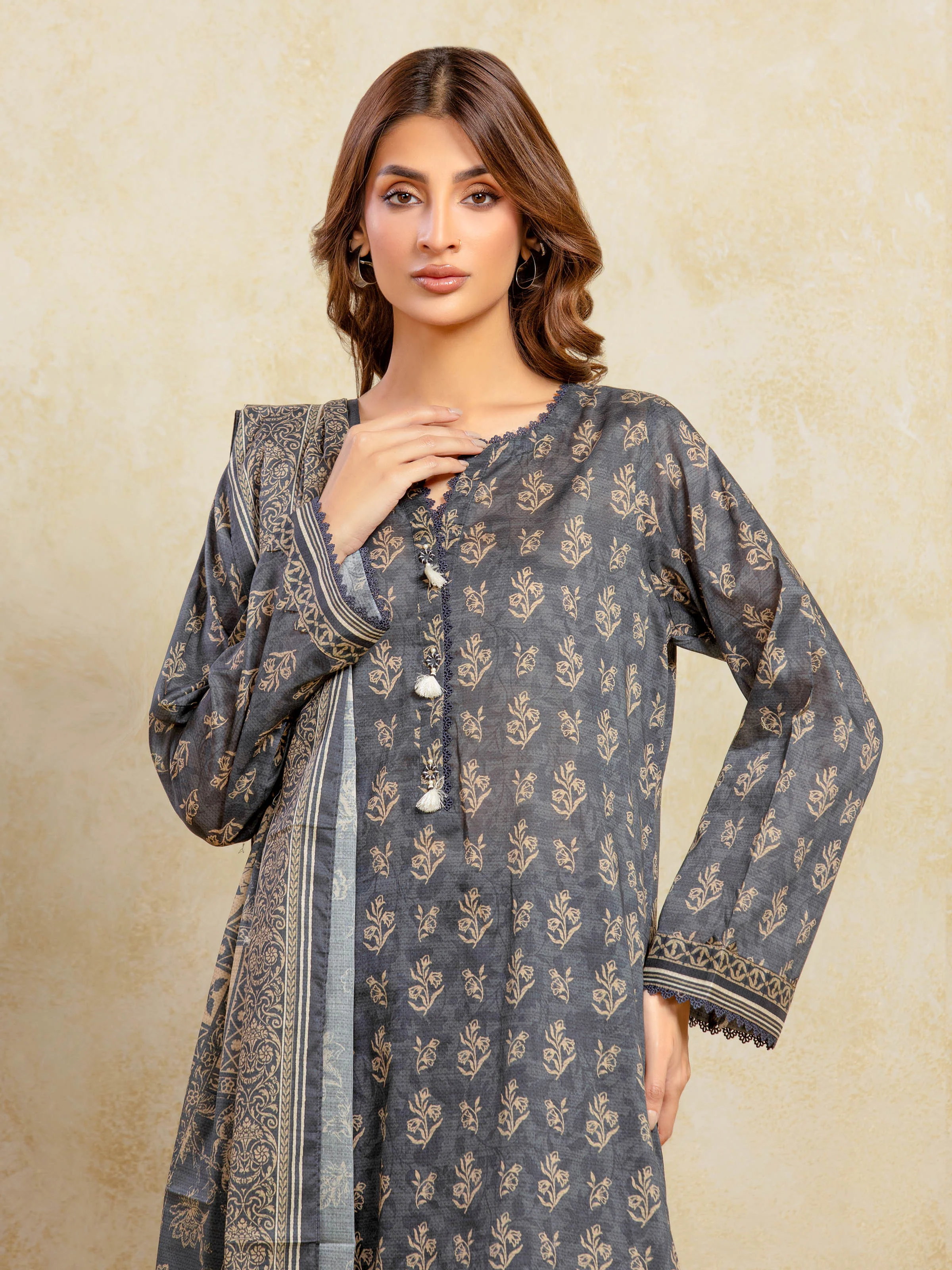 Unstitched Printed Khaddar Shirt Trouser - EWU5A3-36095ST - Image 2