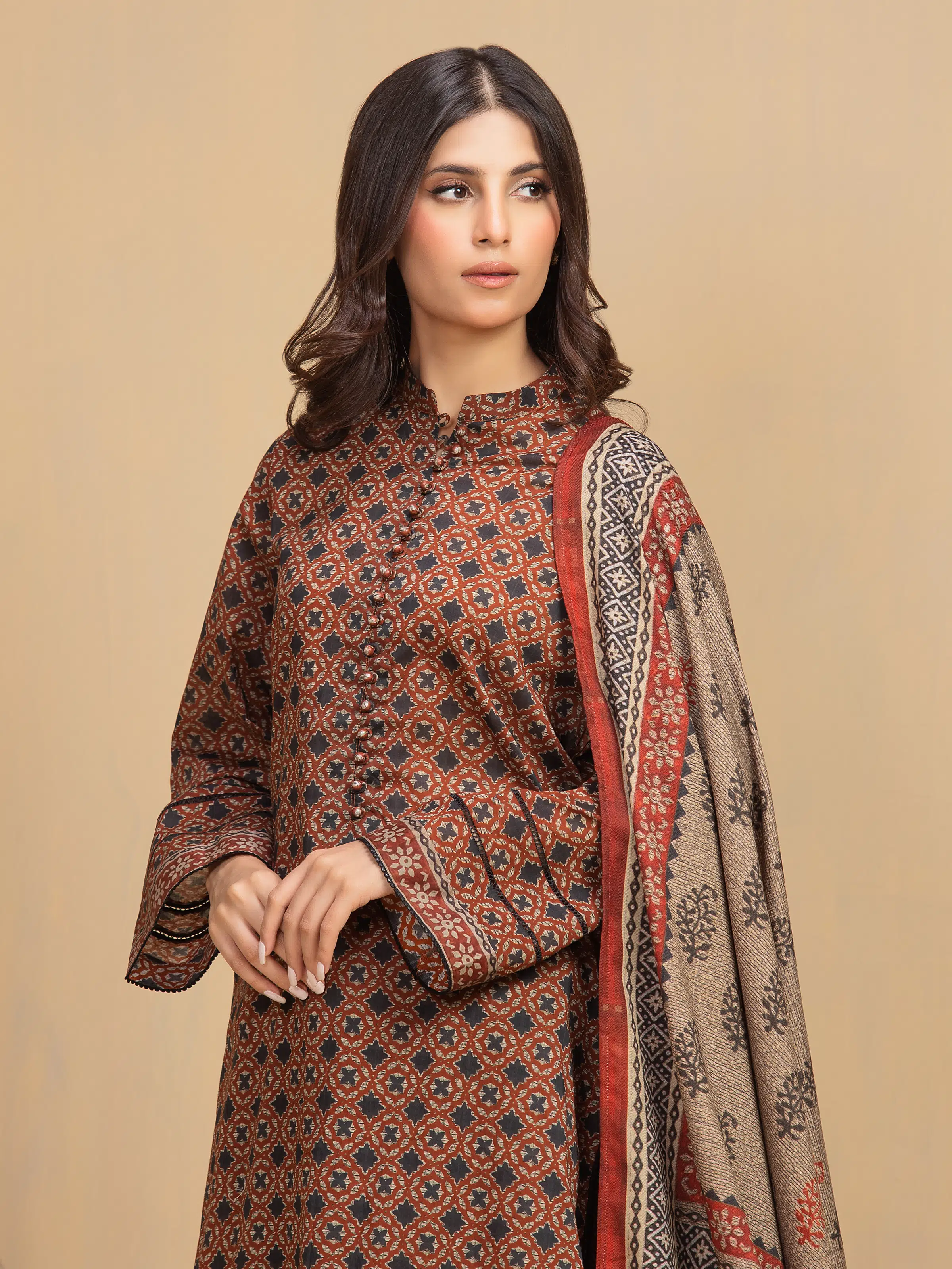 Unstitched Printed Khaddar Suit - EWU5M3-002-3P - Image 2