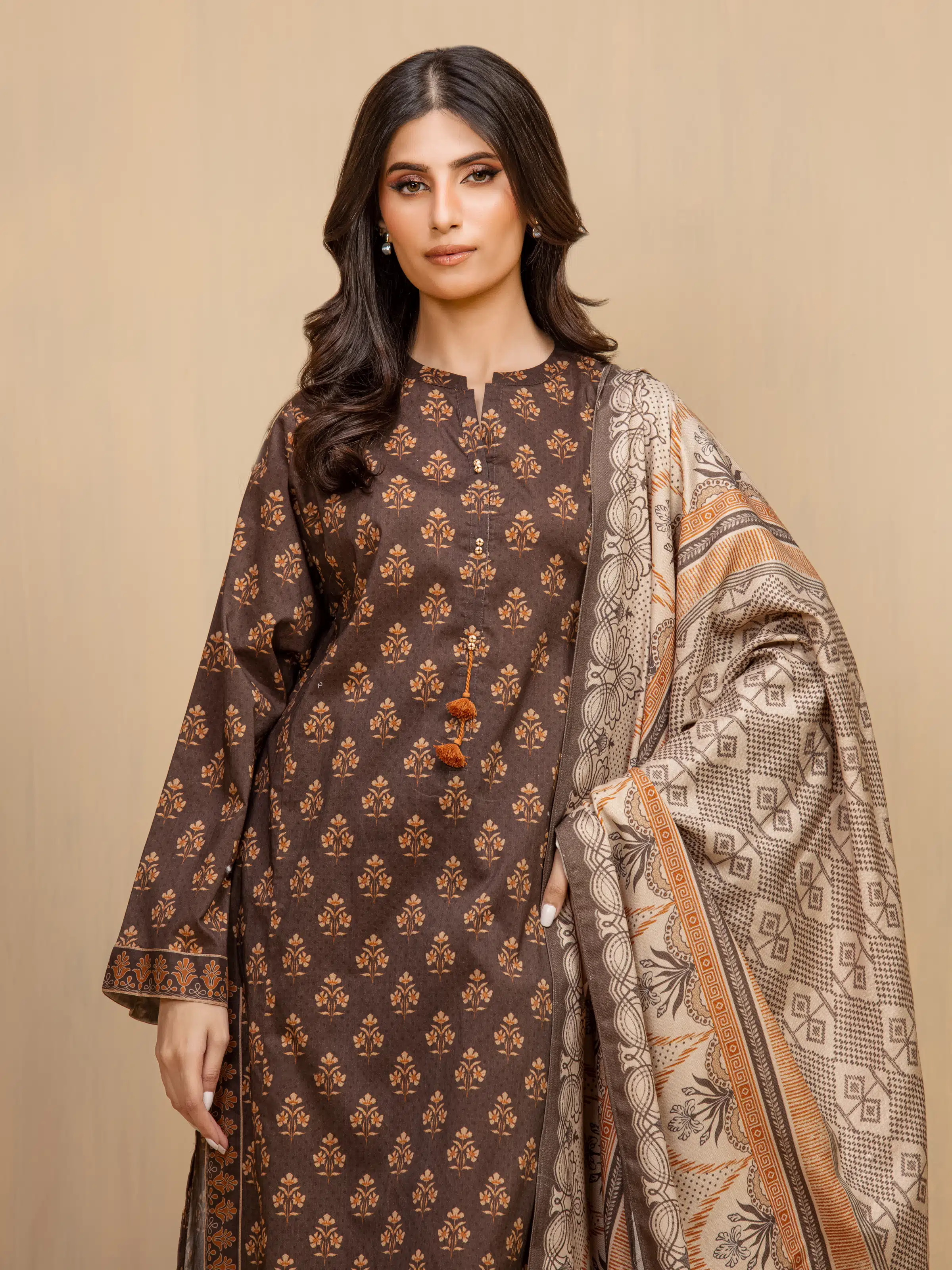 Unstitched Printed Khaddar Shirt Dupatta - EWU5M3-003SD - Image 2
