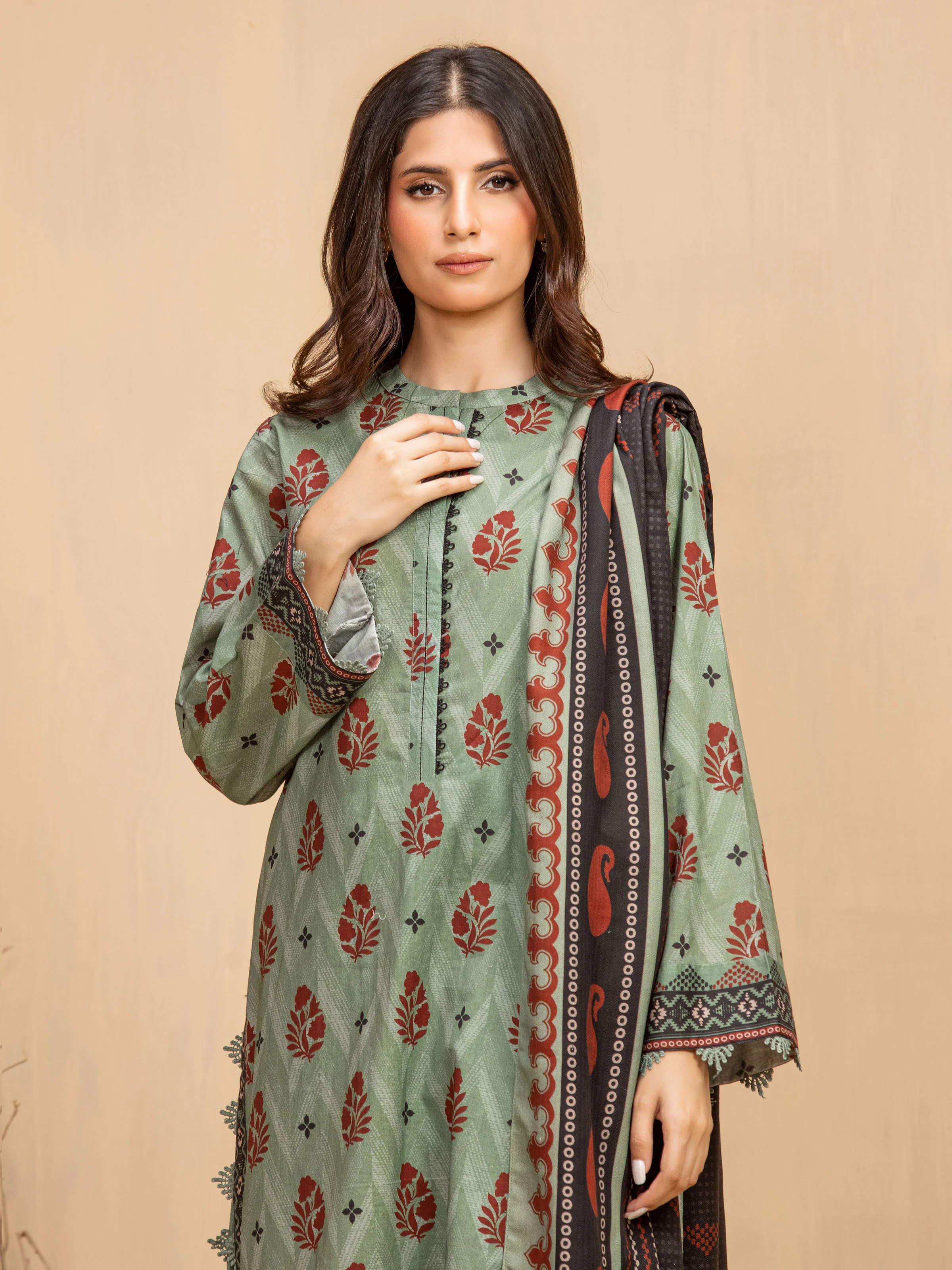 Unstitched Printed Khaddar Shirt Trouser - EWU5M3-018ST - Image 2