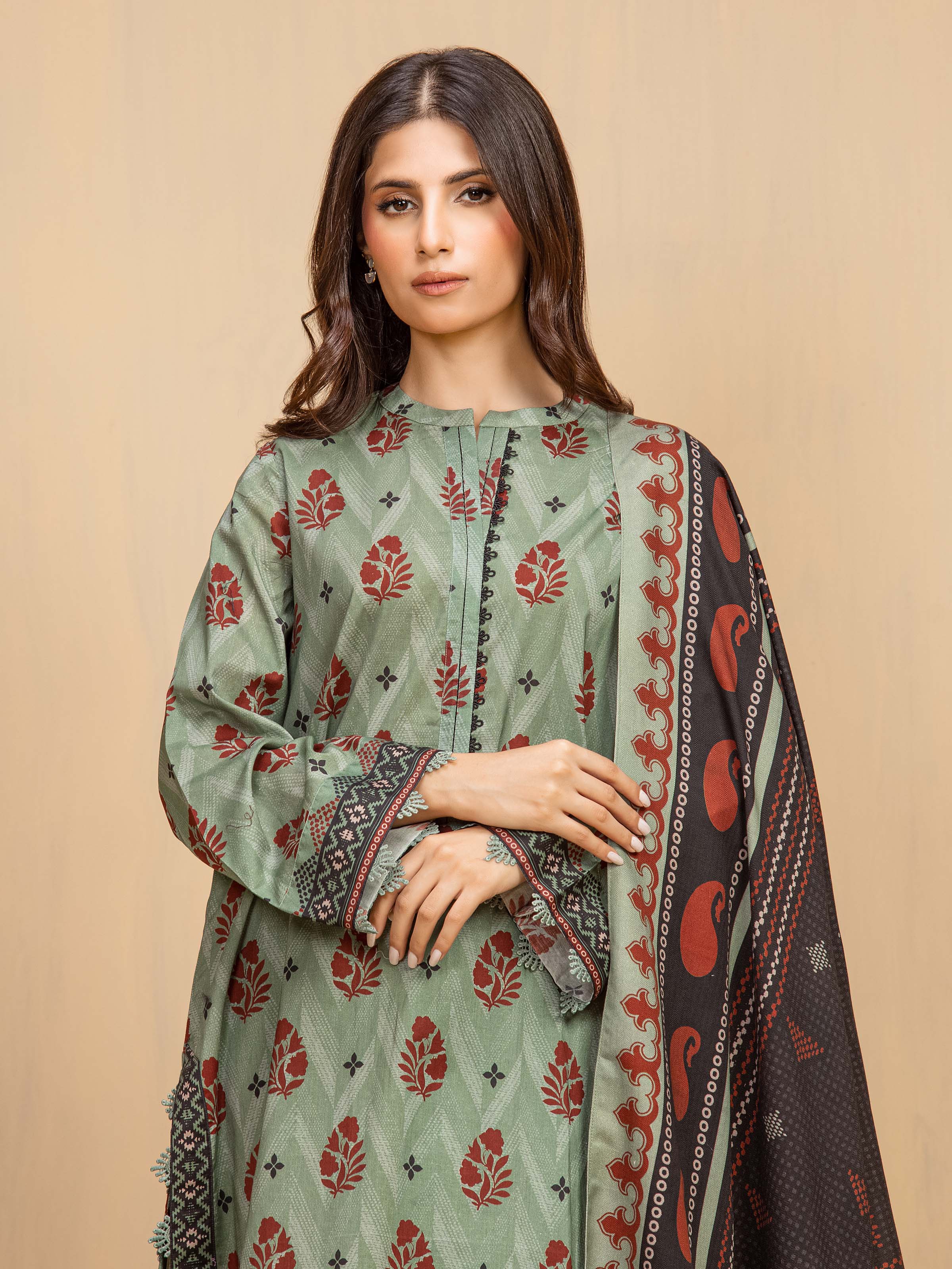 Unstitched Printed Khaddar Shirt Trouser - EWU5M3-018ST - Image 4