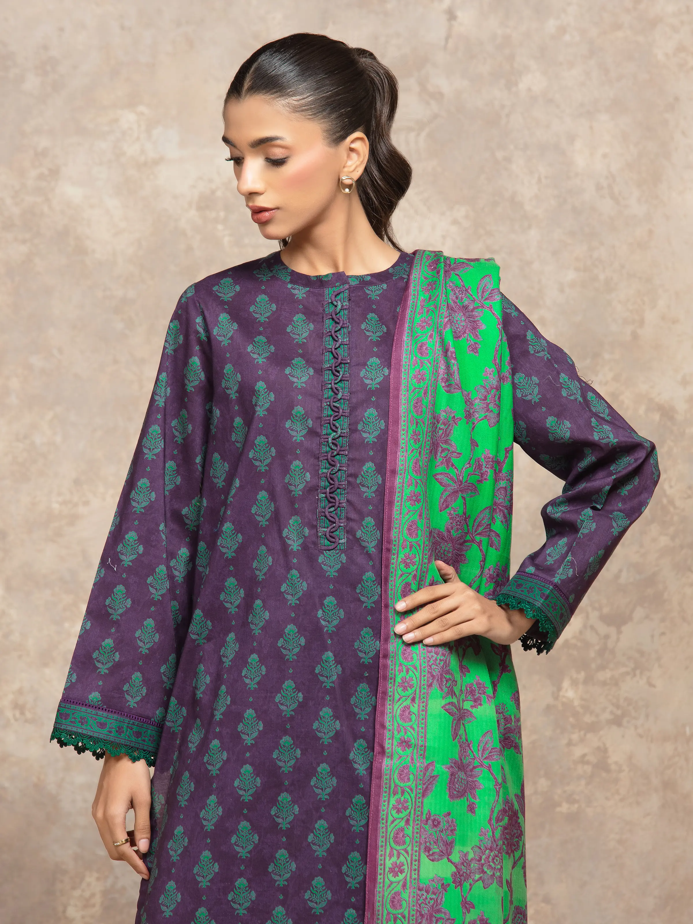 Unstitched  Printed Khaddar Shirt Trouser - EWU5M3-026ST - Image 2
