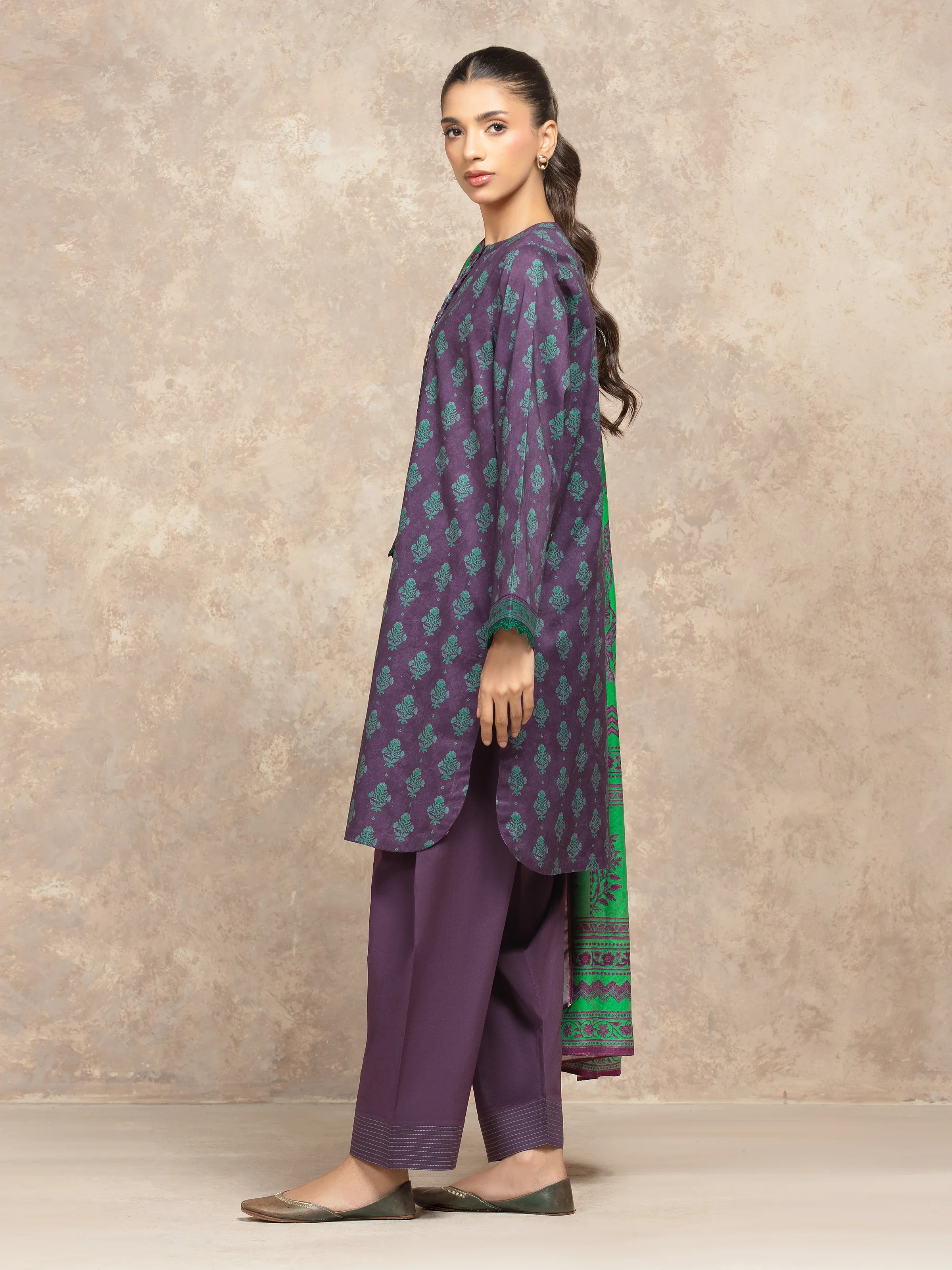 Unstitched  Printed Khaddar Shirt Trouser - EWU5M3-026ST - Image 5