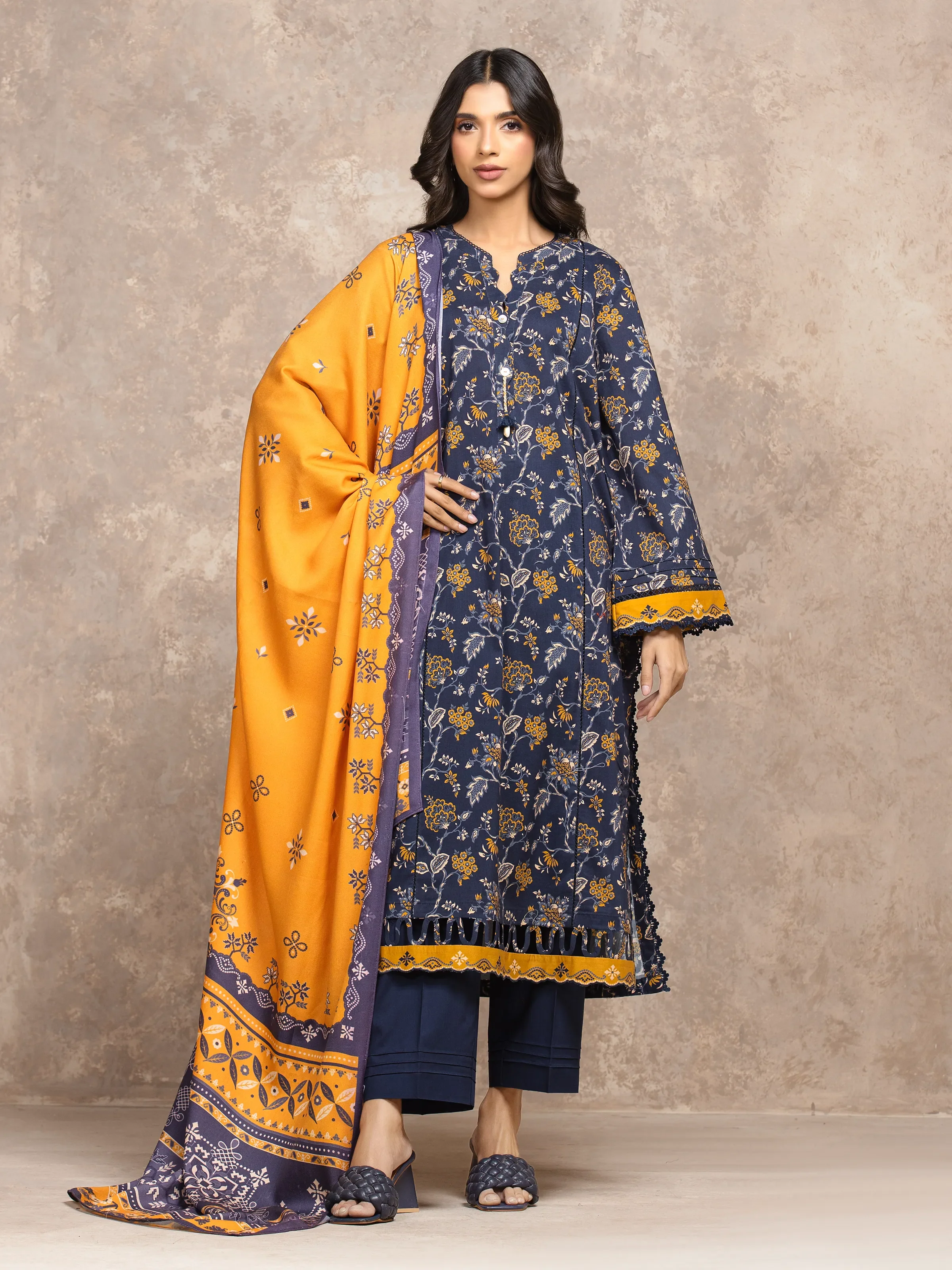 Unstitched Printed Khaddar Shirt Trouser - EWU5M3-038ST