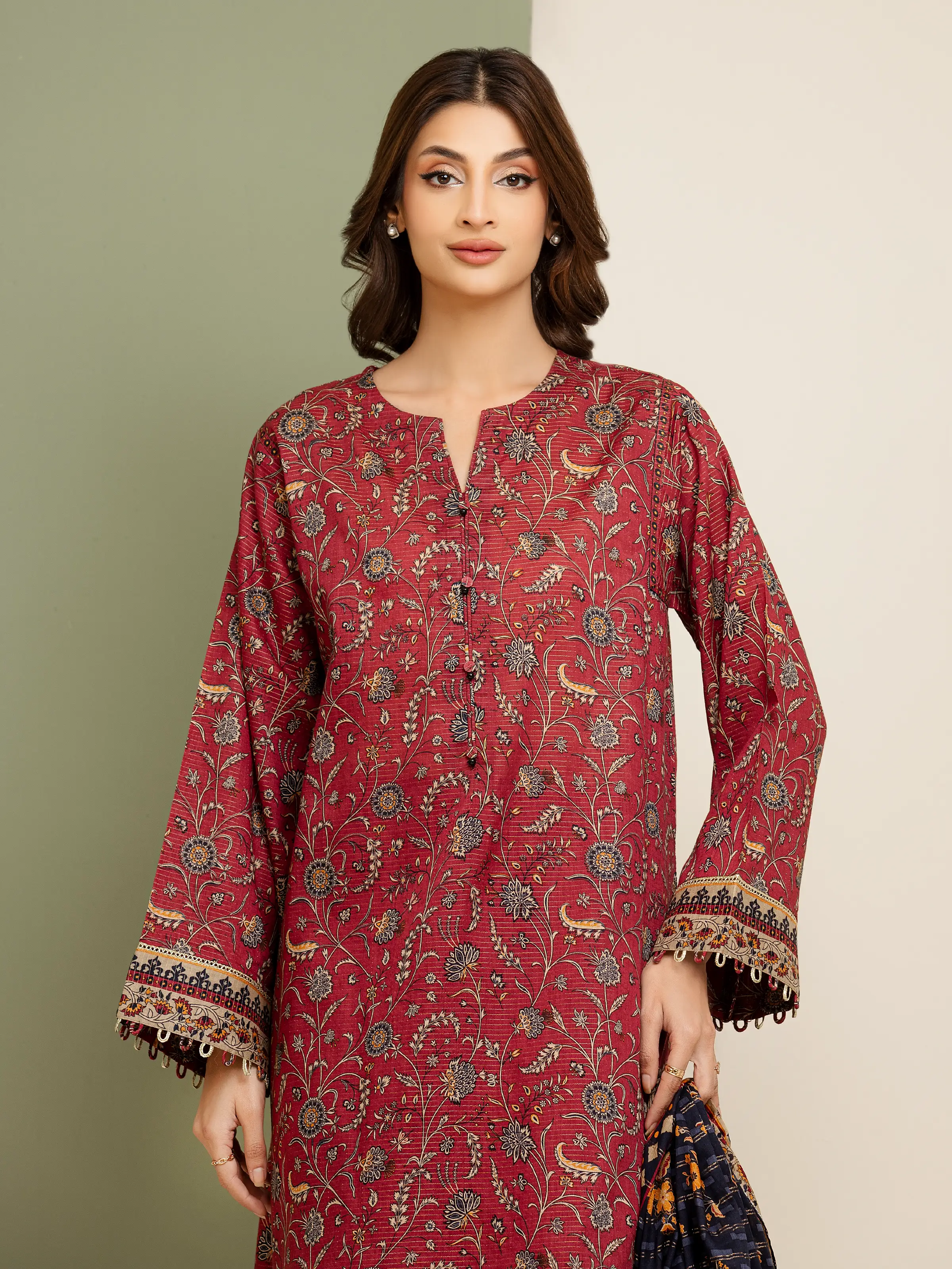 Unstitched Printed Zari Lawn Suit - EWU5M6-011-3P - Image 3