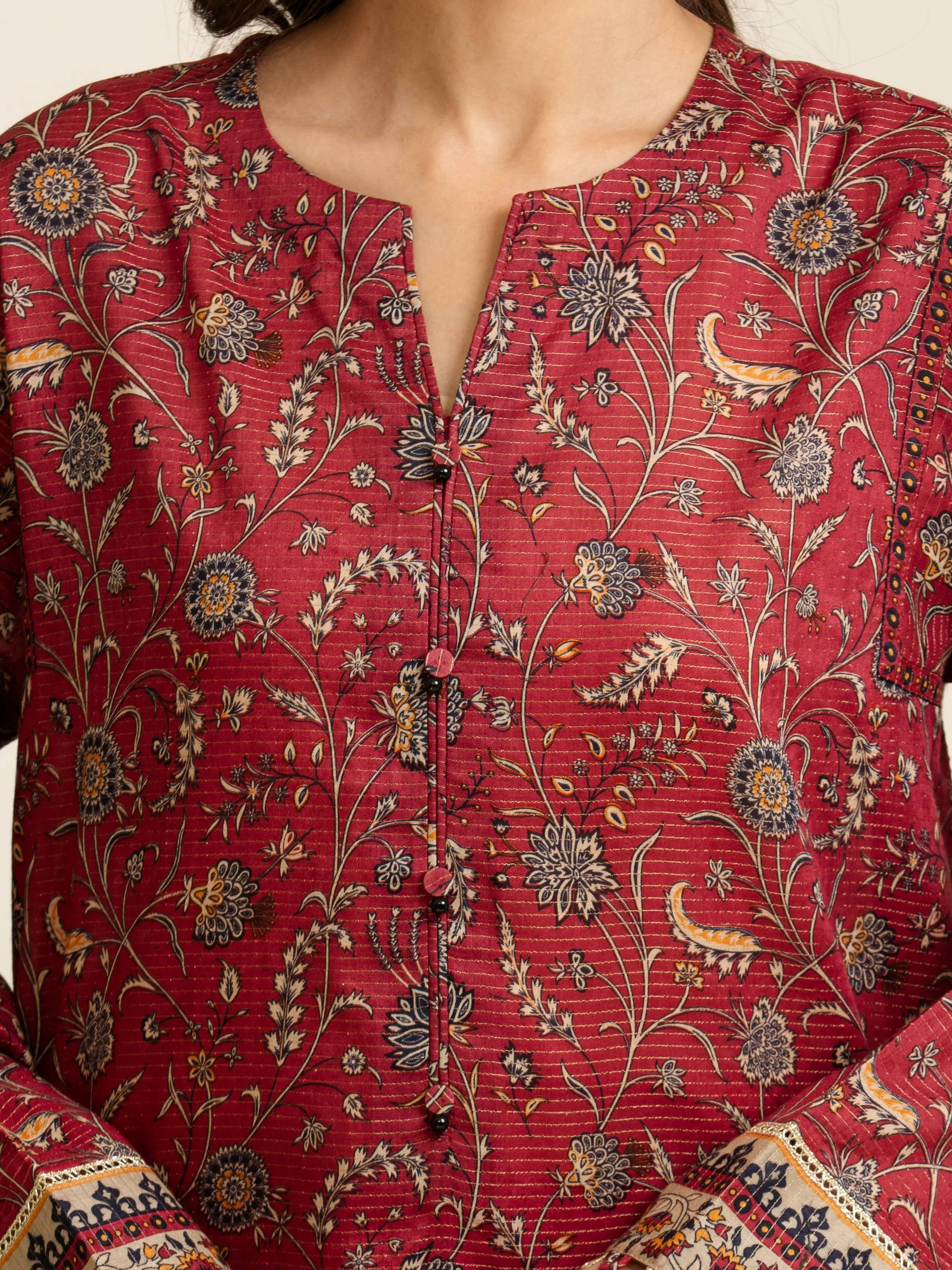 Unstitched Printed Zari Lawn Suit - EWU5M6-011-3P - Image 4