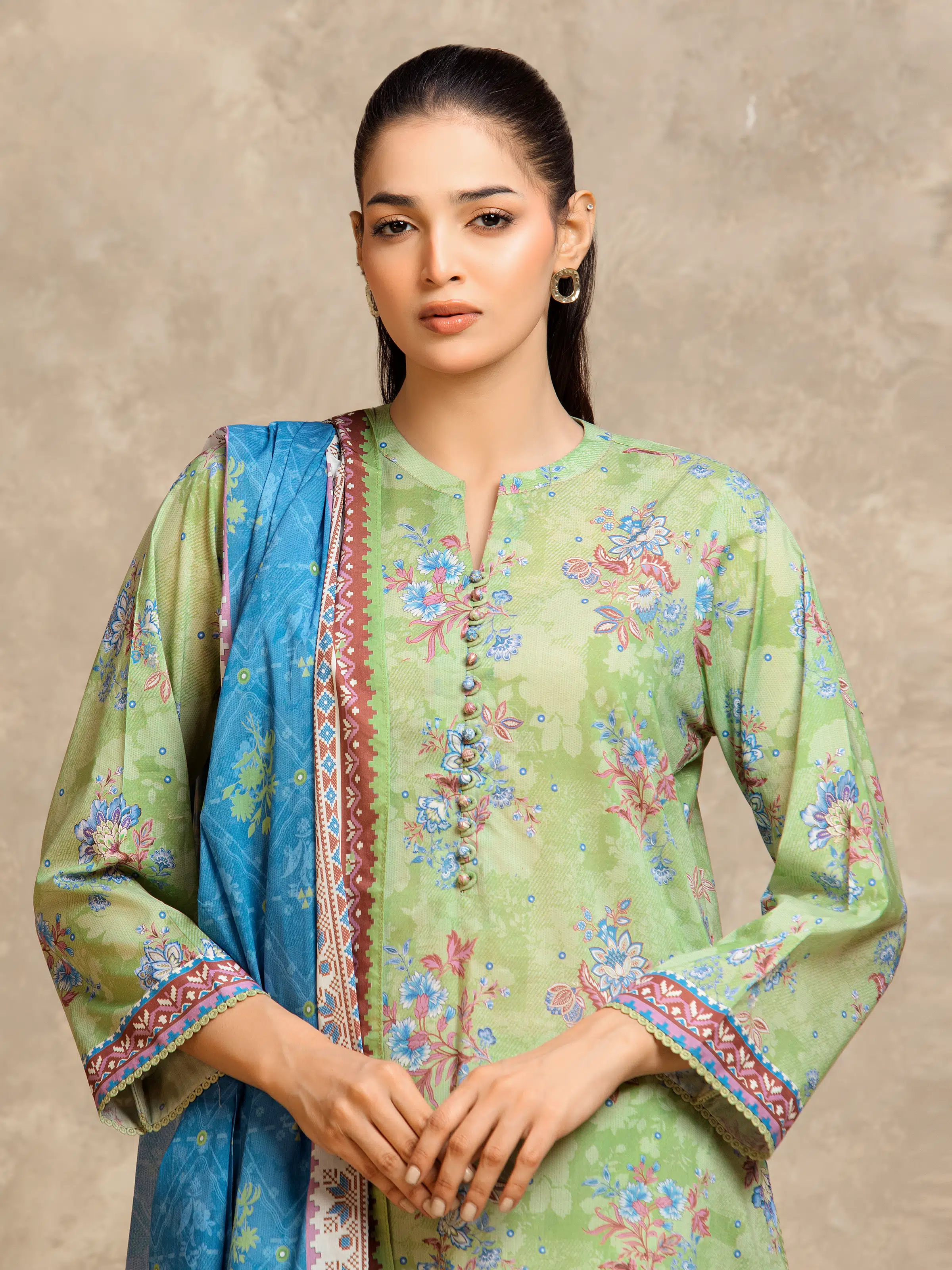Unstitched Printed Lawn Suit - EWU6A1-36545-3P - Image 2
