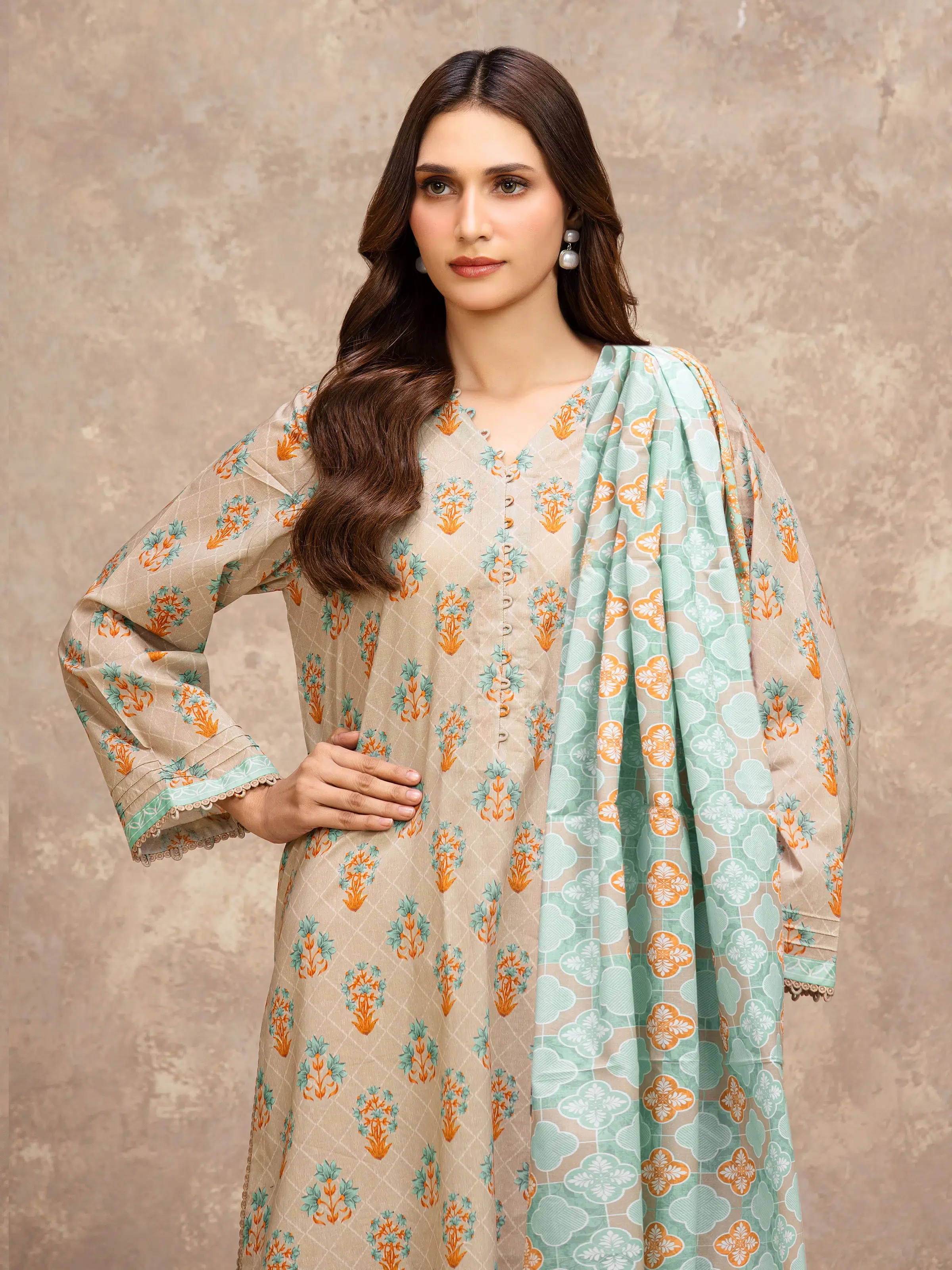 Unstitched Printed Lawn Suit - EWU6A1-36548-3P - Image 2