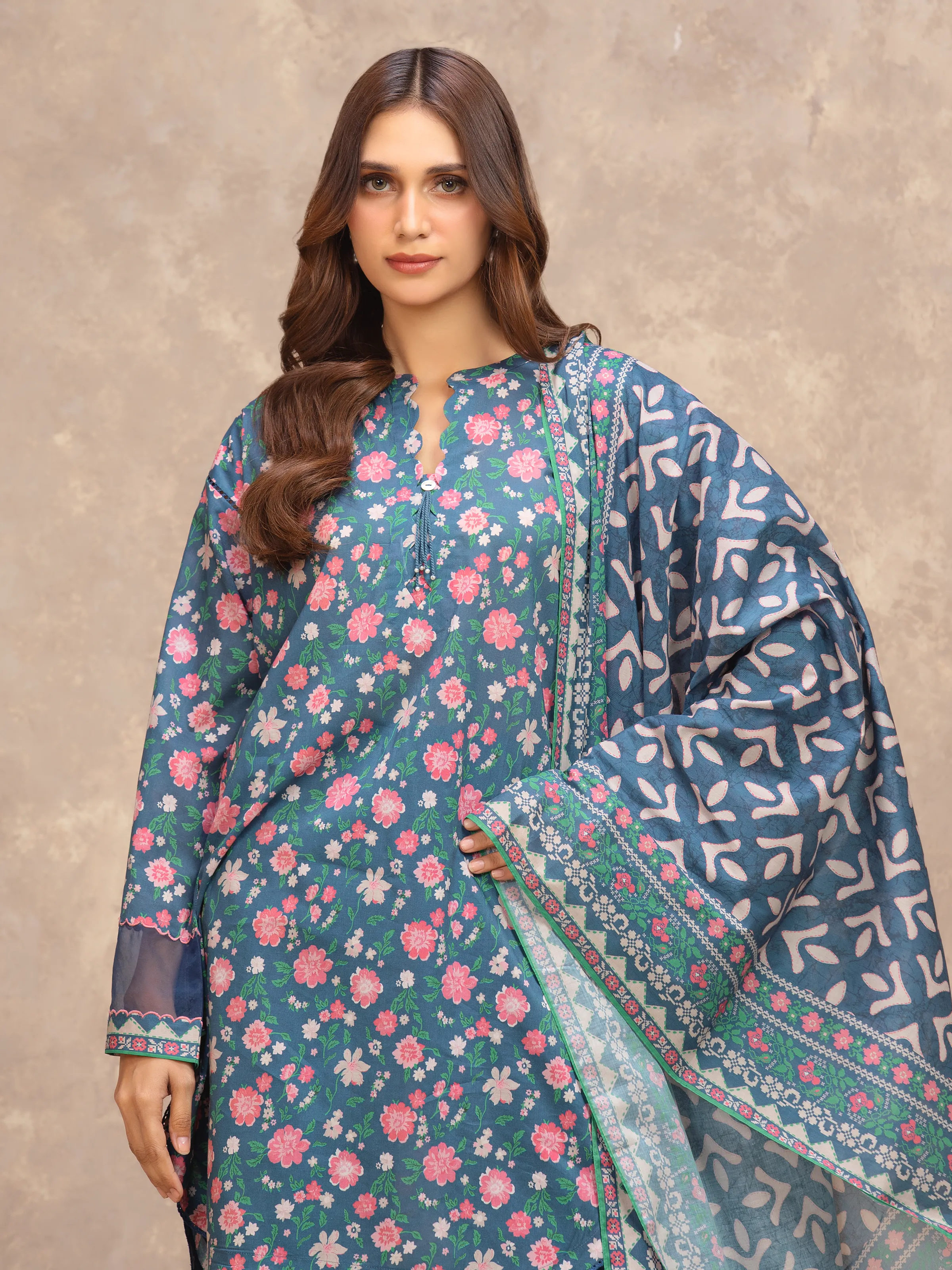 Unstitched Printed Lawn Suit - EWU6A1-36549-3P - Image 2