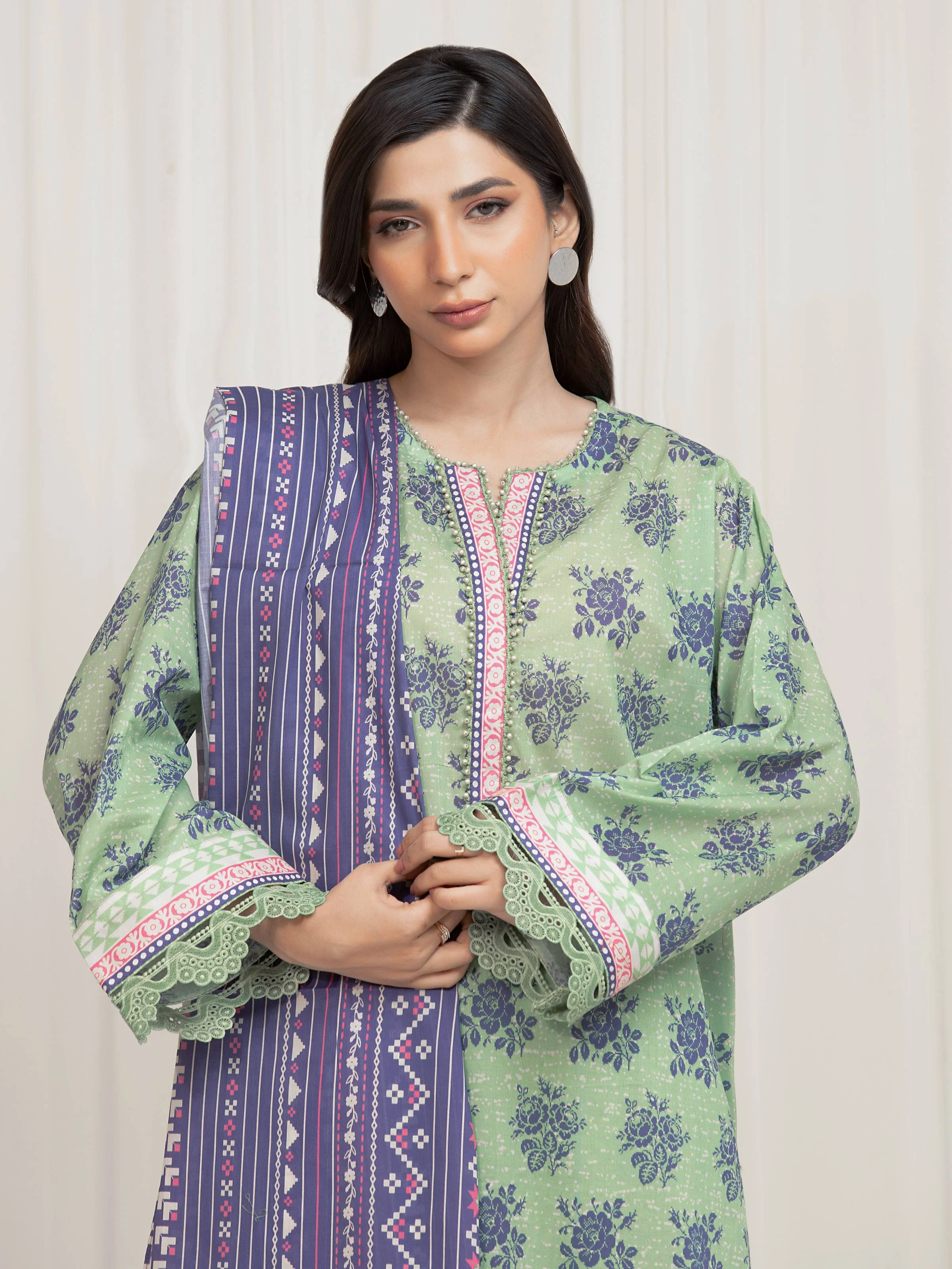 Unstitched Printed Lawn Suit - EWU6A1-36684-3P - Image 2