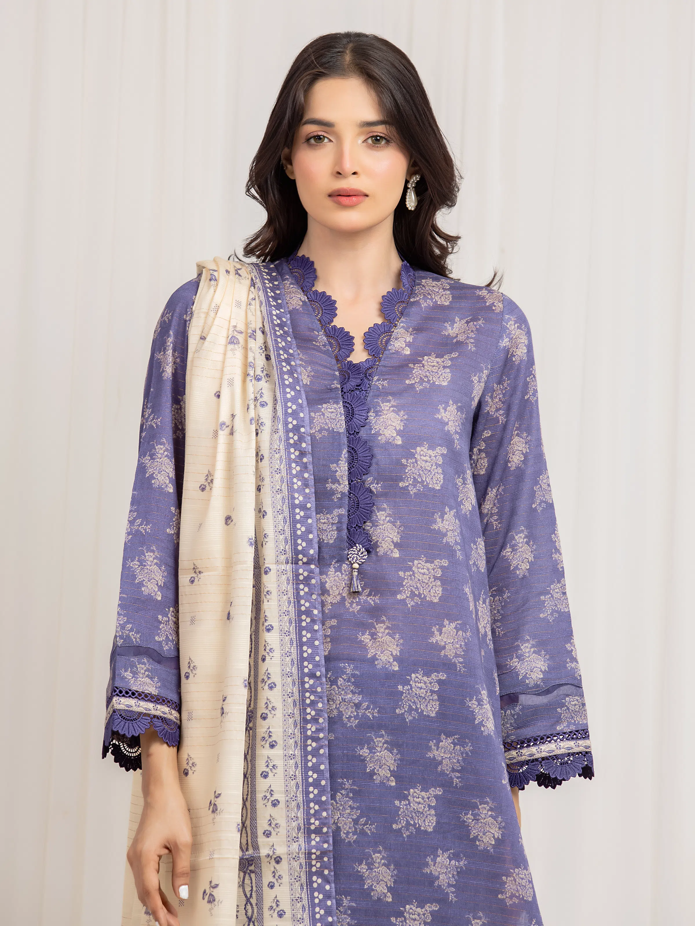 Unstitched Printed Zari Lawn Suit - EWU6M6-001-3P - Image 2