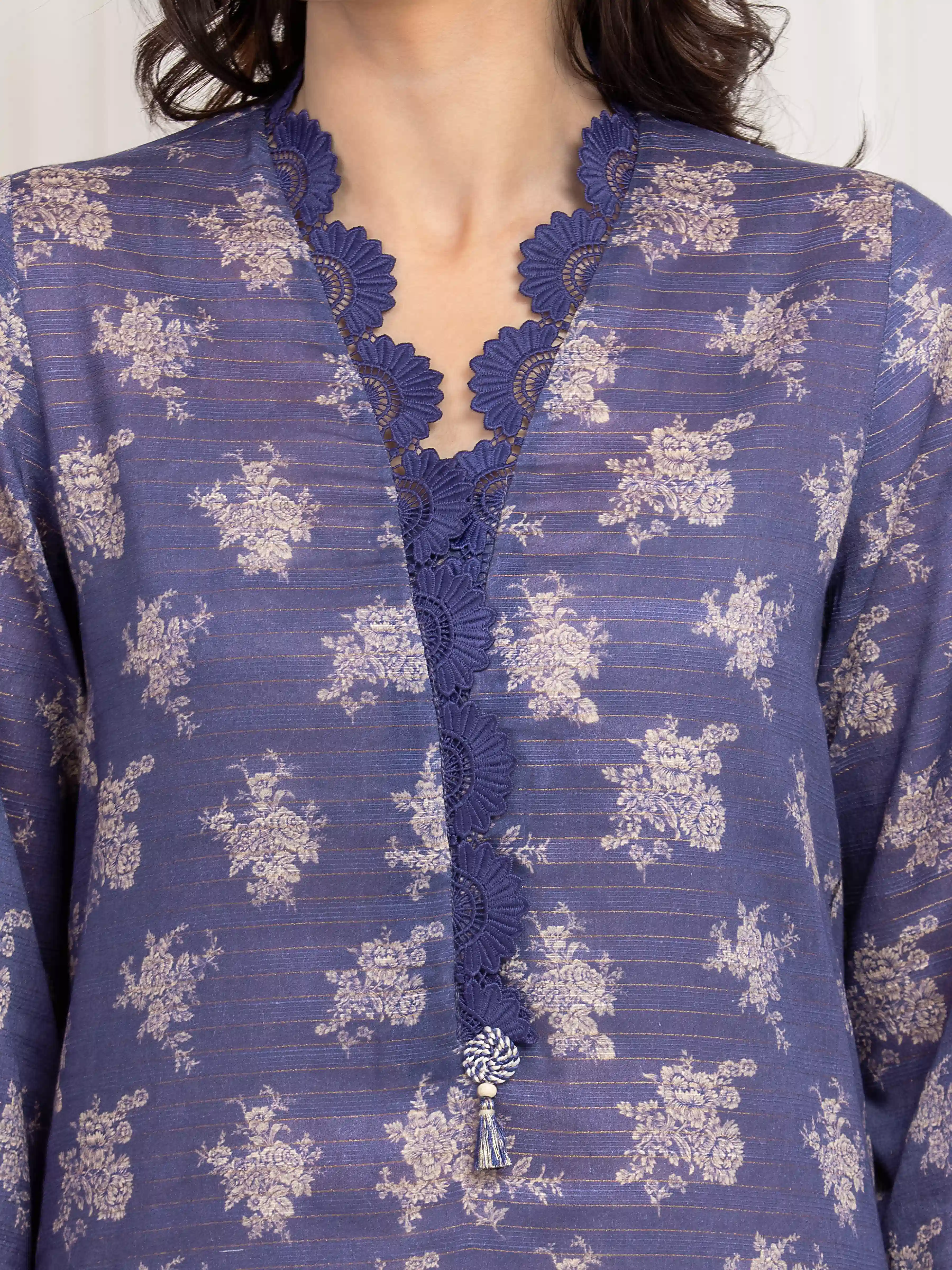 Unstitched Printed Zari Lawn Suit - EWU6M6-001-3P - Image 3