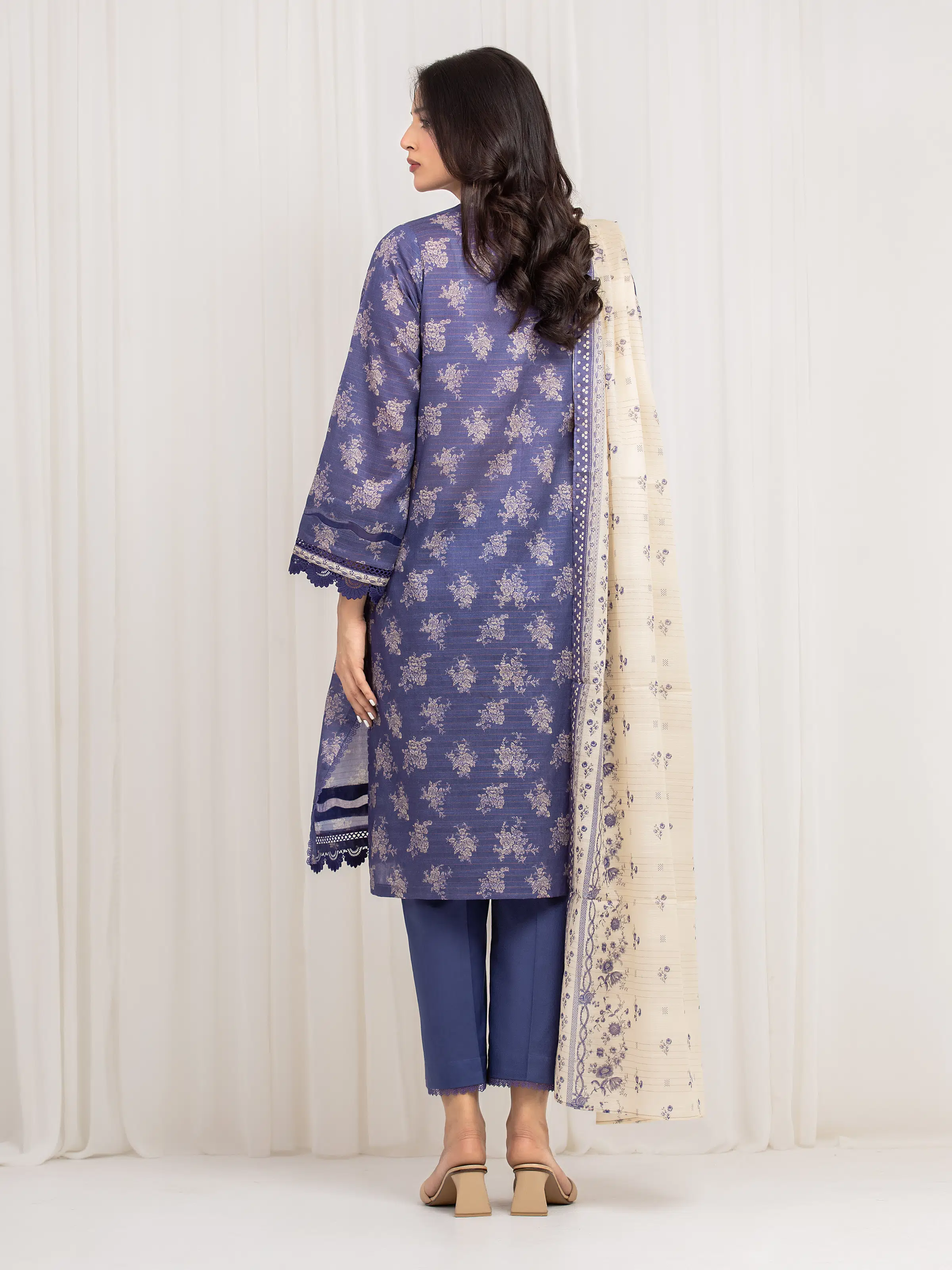 Unstitched Printed Zari Lawn Suit - EWU6M6-001-3P - Image 6