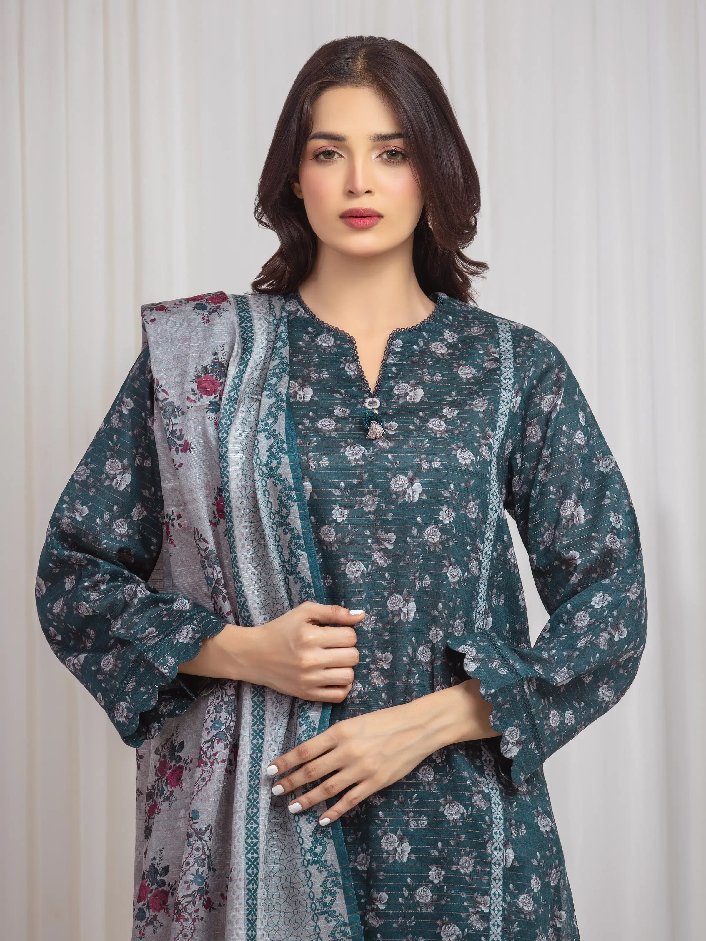 Unstitched Printed Zari Lawn Suit - EWU6M6-002-3P - Image 2