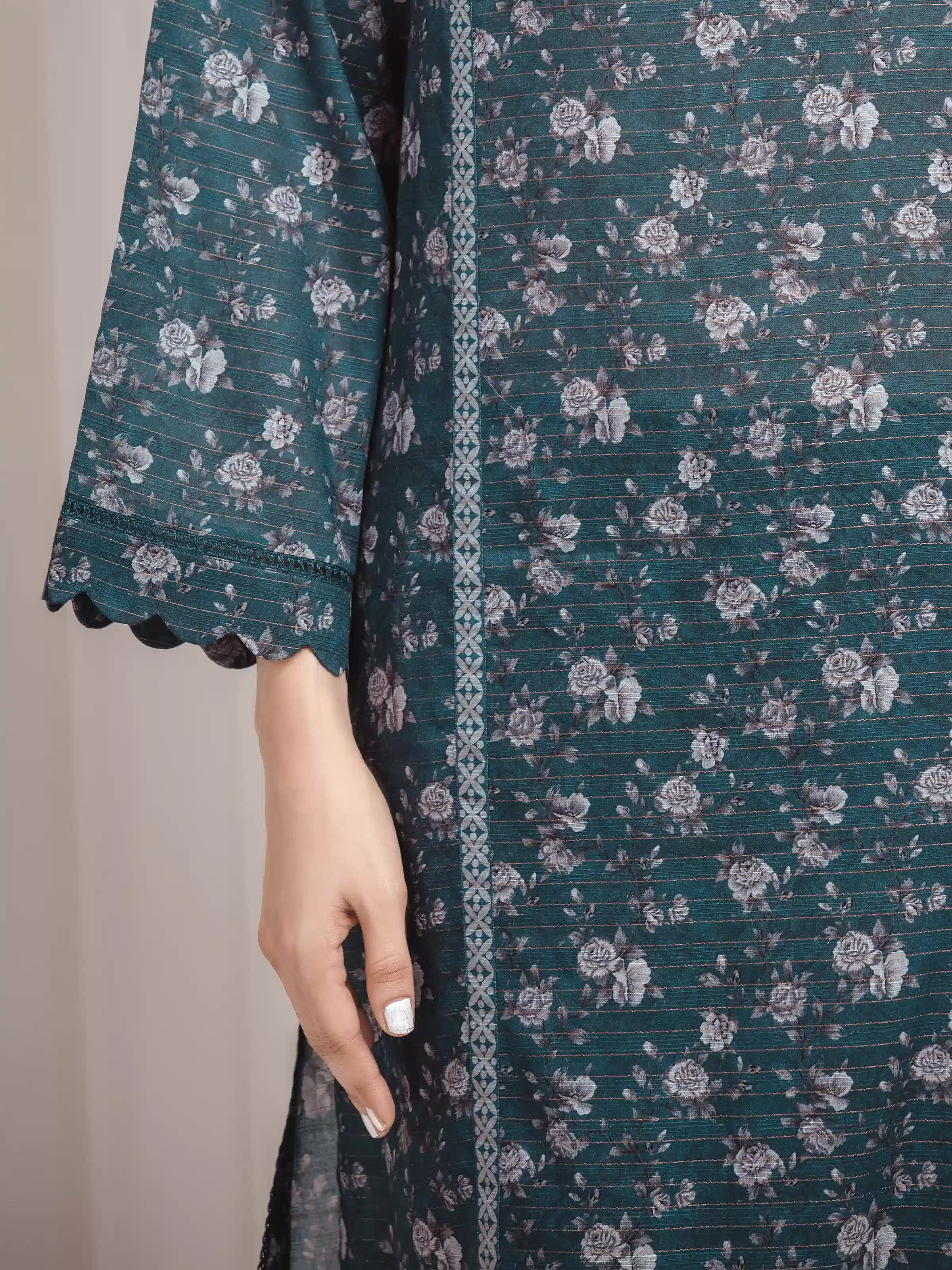 Unstitched Printed Zari Lawn Suit - EWU6M6-002-3P - Image 3