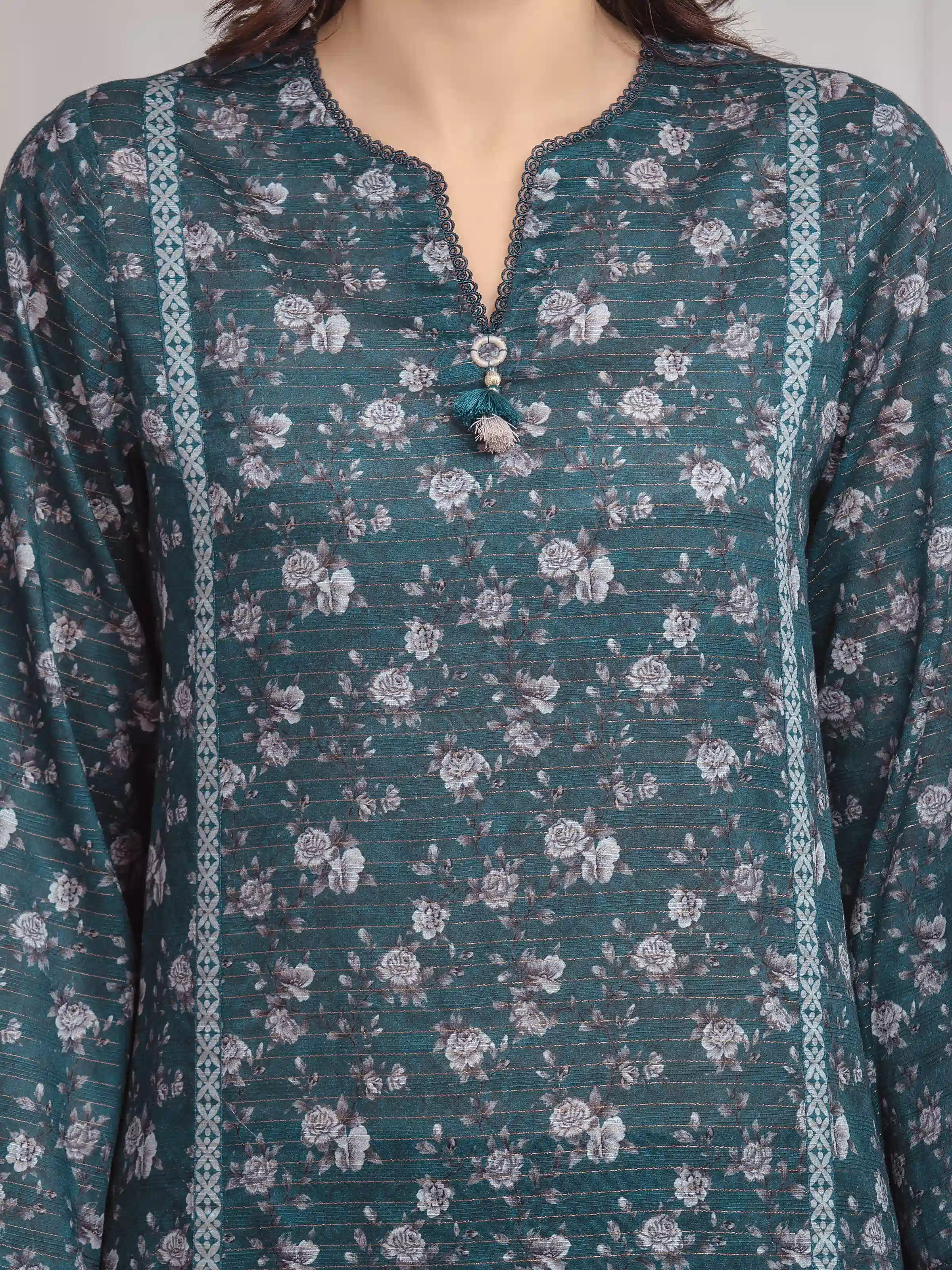 Unstitched Printed Zari Lawn Suit - EWU6M6-002-3P - Image 4