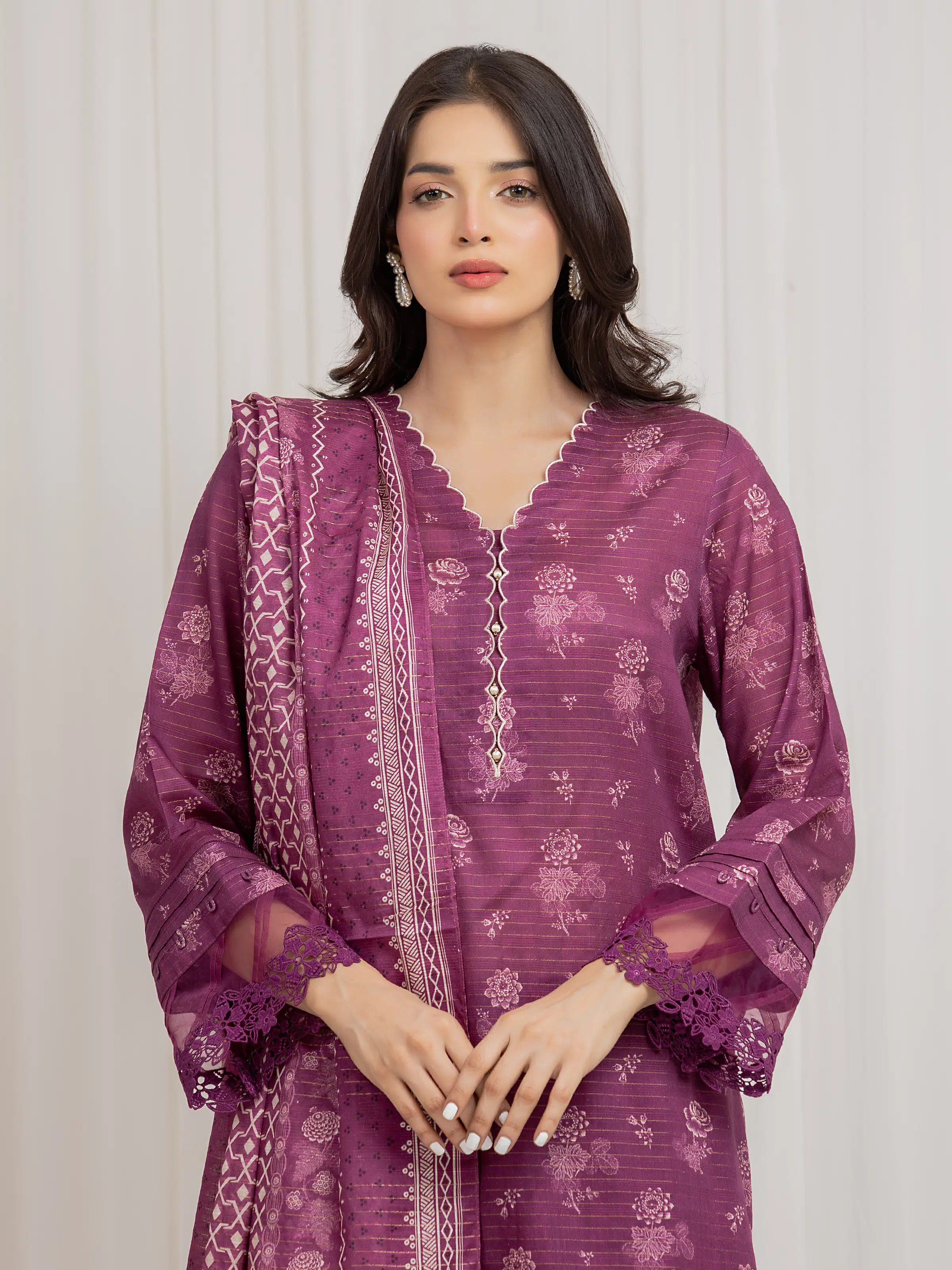 Unstitched Printed Zari Lawn Suit - EWU6M6-003-3P - Image 2