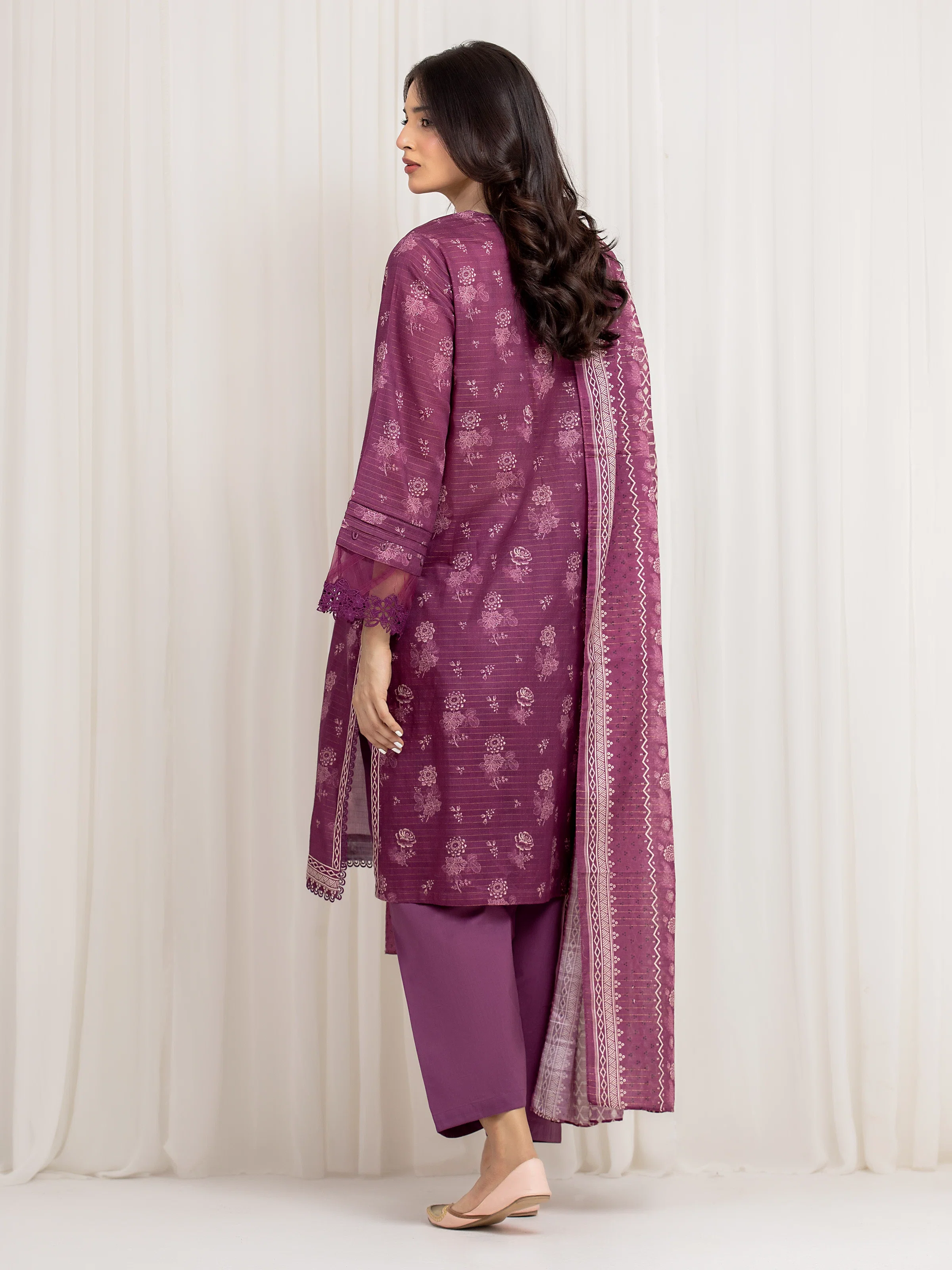 Unstitched Printed Zari Lawn Suit - EWU6M6-003-3P - Image 6