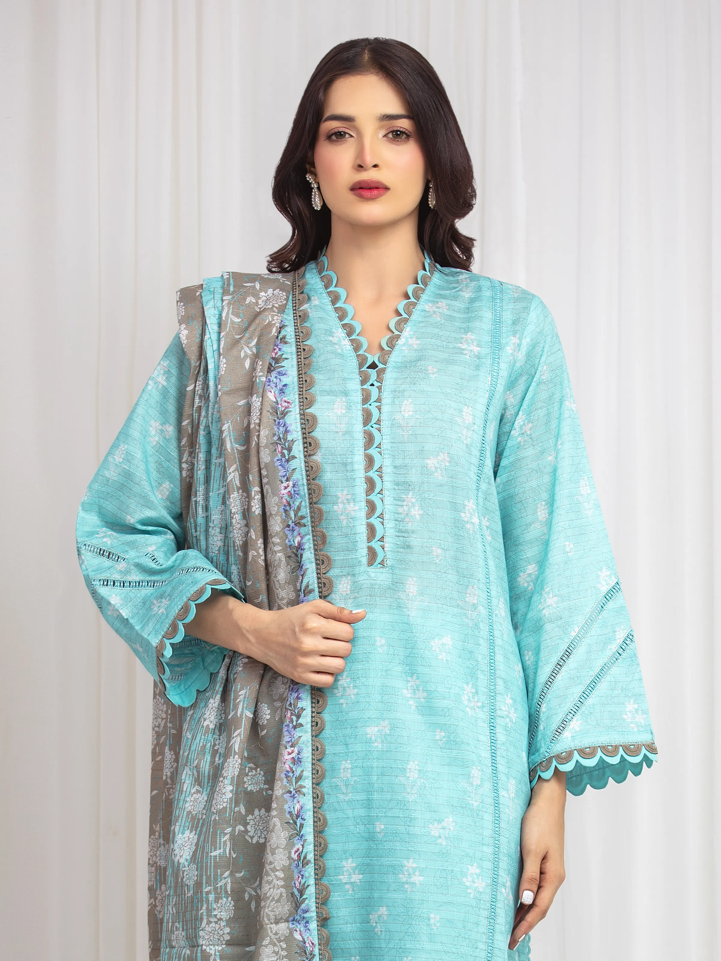 Unstitched Printed Zari Lawn Suit - EWU6M6-004-3P - Image 2