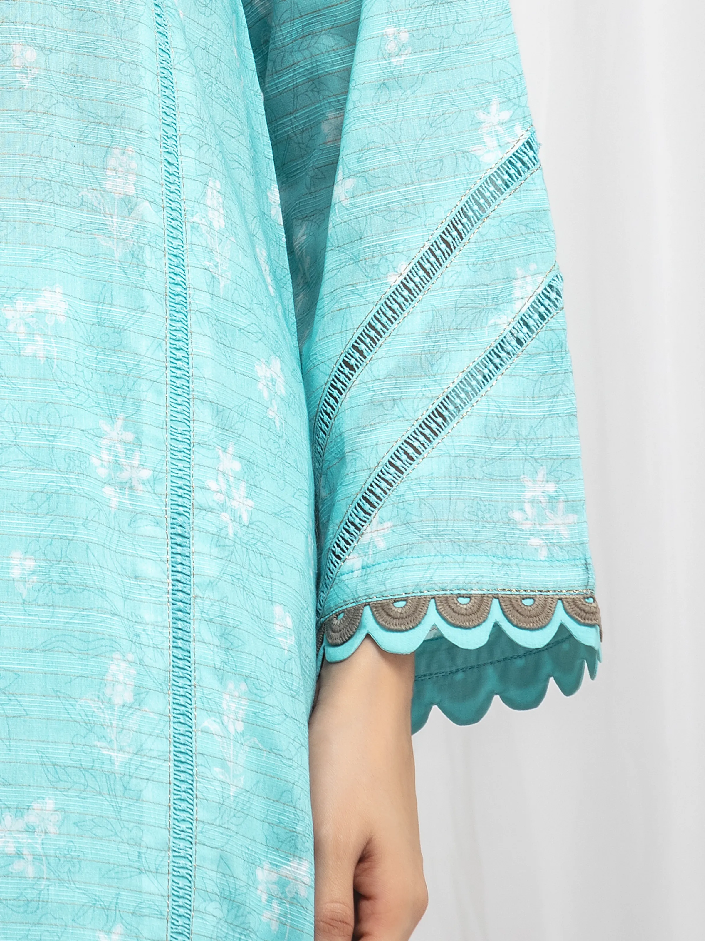 Unstitched Printed Zari Lawn Suit - EWU6M6-004-3P - Image 4