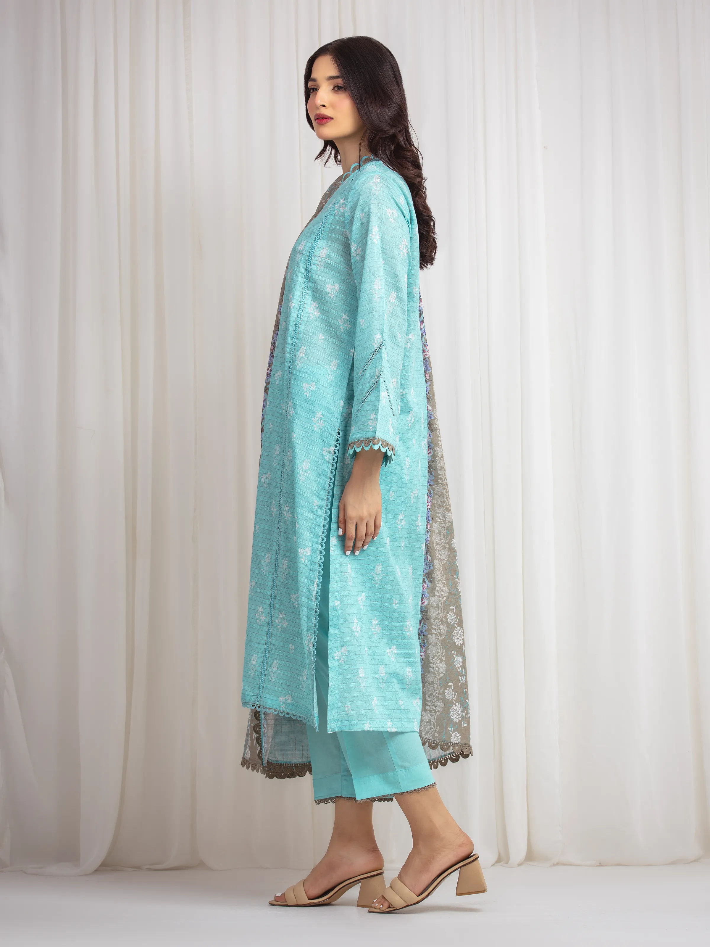 Unstitched Printed Zari Lawn Suit - EWU6M6-004-3P - Image 5