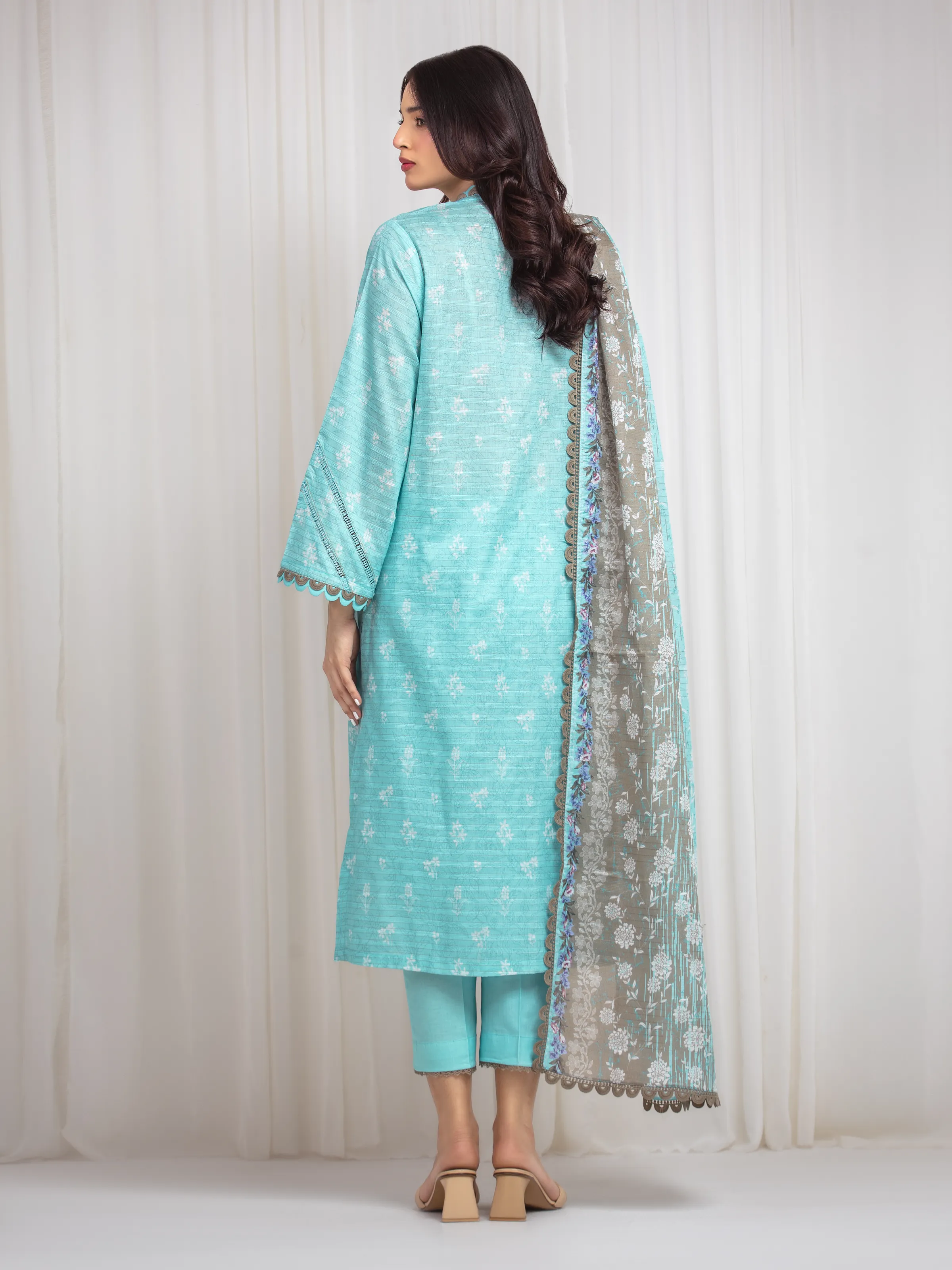 Unstitched Printed Zari Lawn Suit - EWU6M6-004-3P - Image 6
