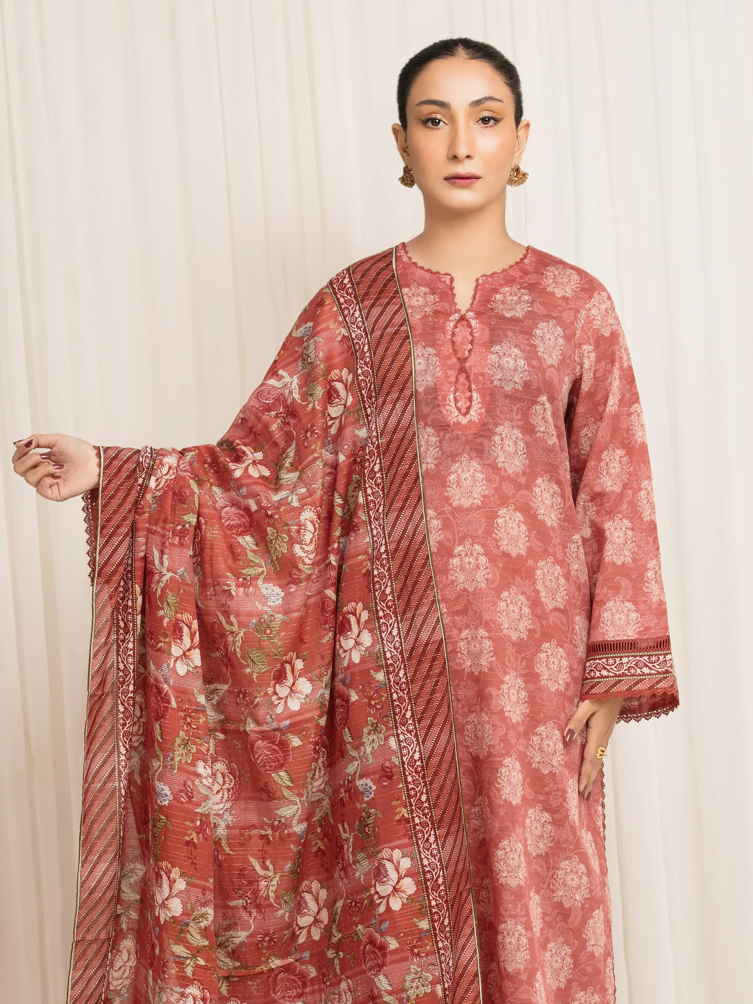 Unstitched Printed Zari Lawn Suit - EWU6M6-005-3P - Image 2