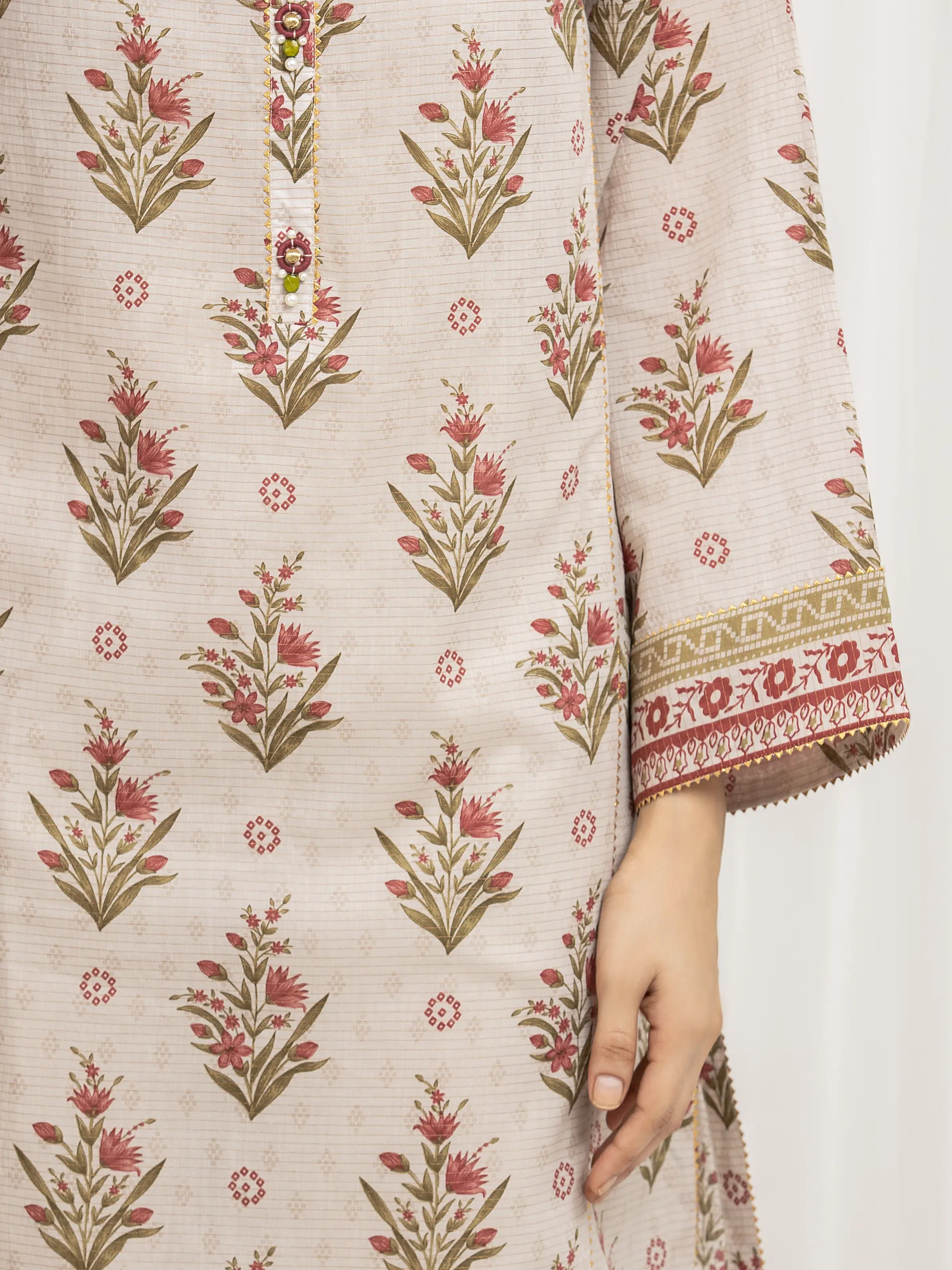 Unstitched Printed Zari Lawn Suit - EWU6M6-010-3P - Image 4